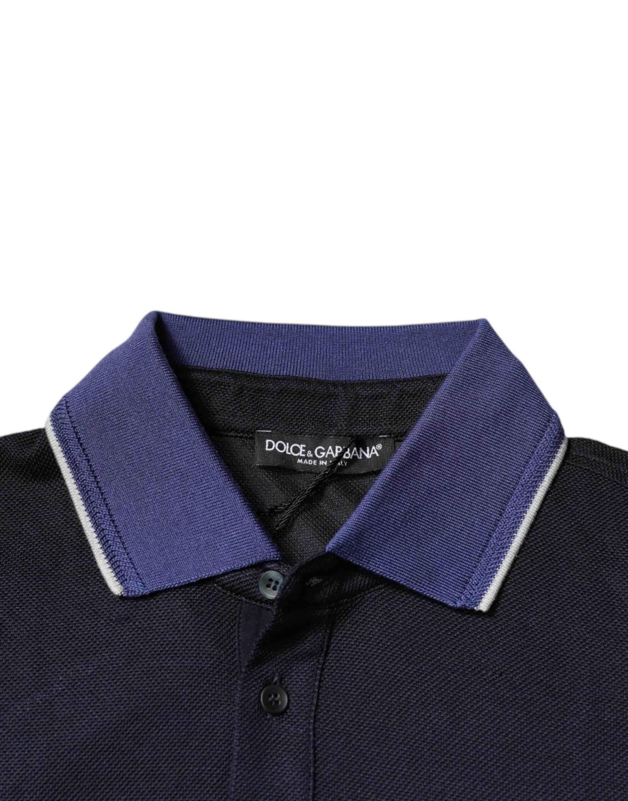 Dolce & Gabbana Blue Silk Collared Short Sleeves Polo T-shirt - Hilstor