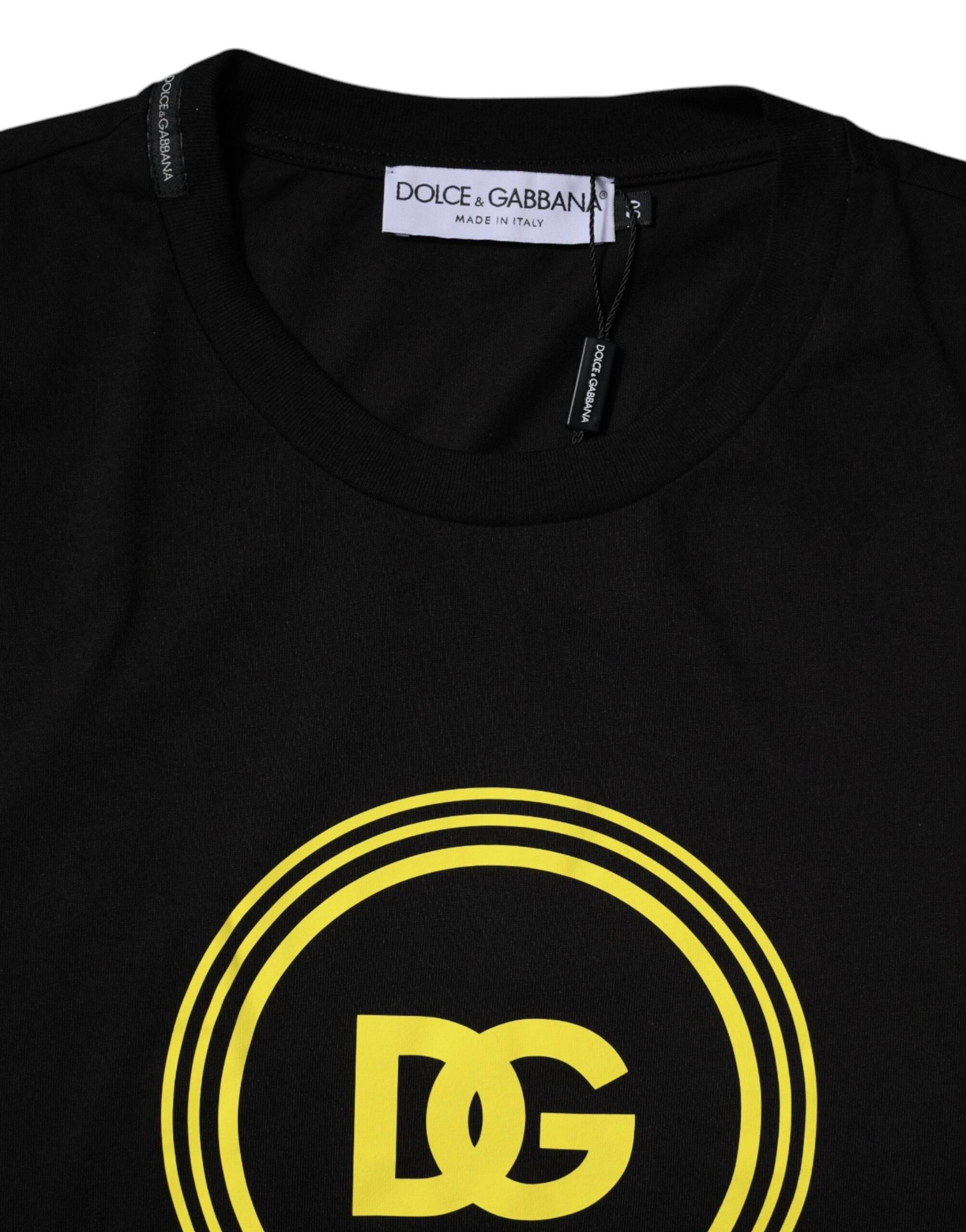 Dolce & Gabbana Black Logo Print Cotton Crew Neck T-shirt - Hilstor