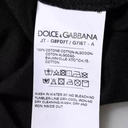 Dolce & Gabbana Black Logo Print Cotton Crew Neck T-shirt - Hilstor