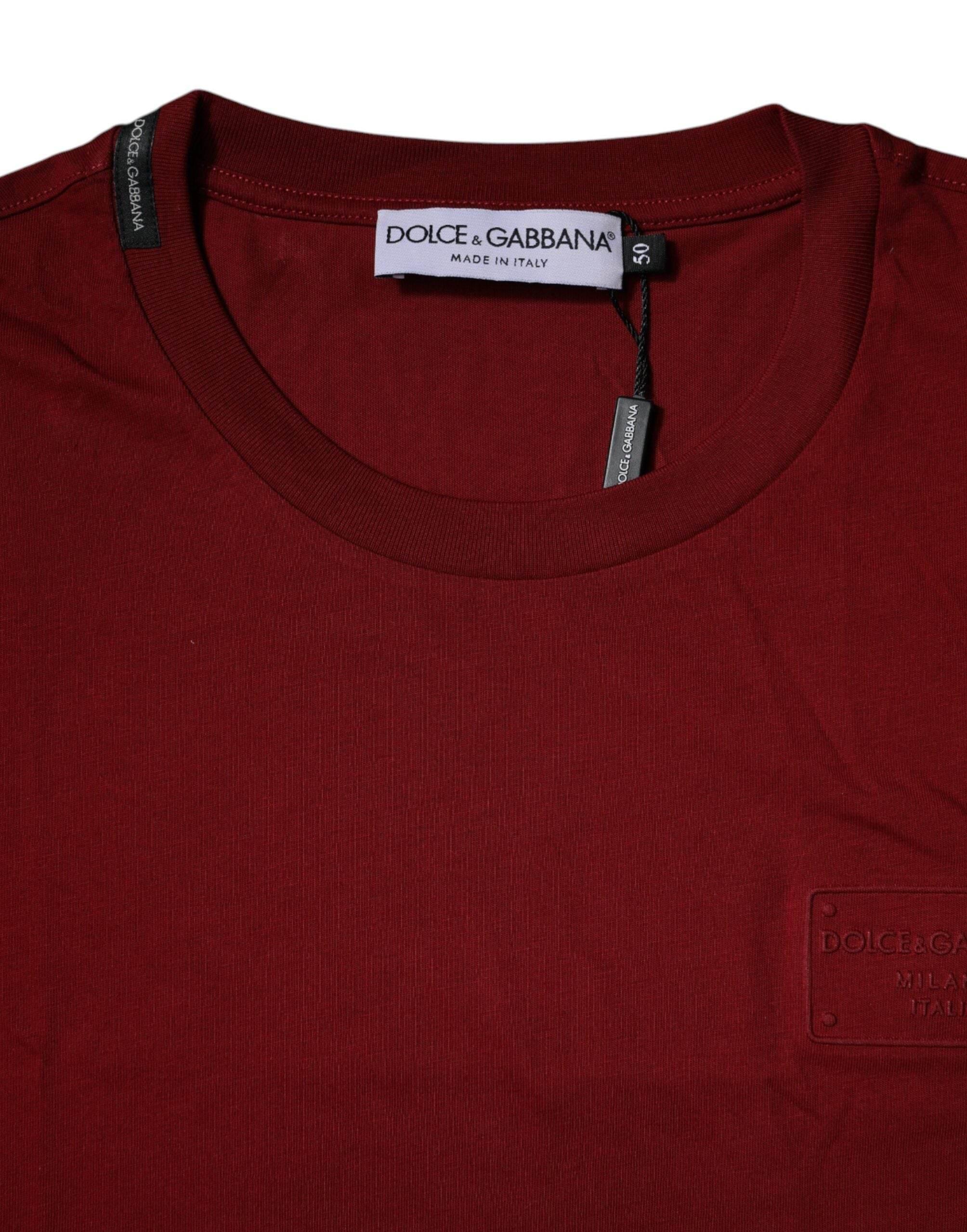 Dolce & Gabbana Maroon Logo Crew Neck Short Sleeves T-shirt - Hilstor