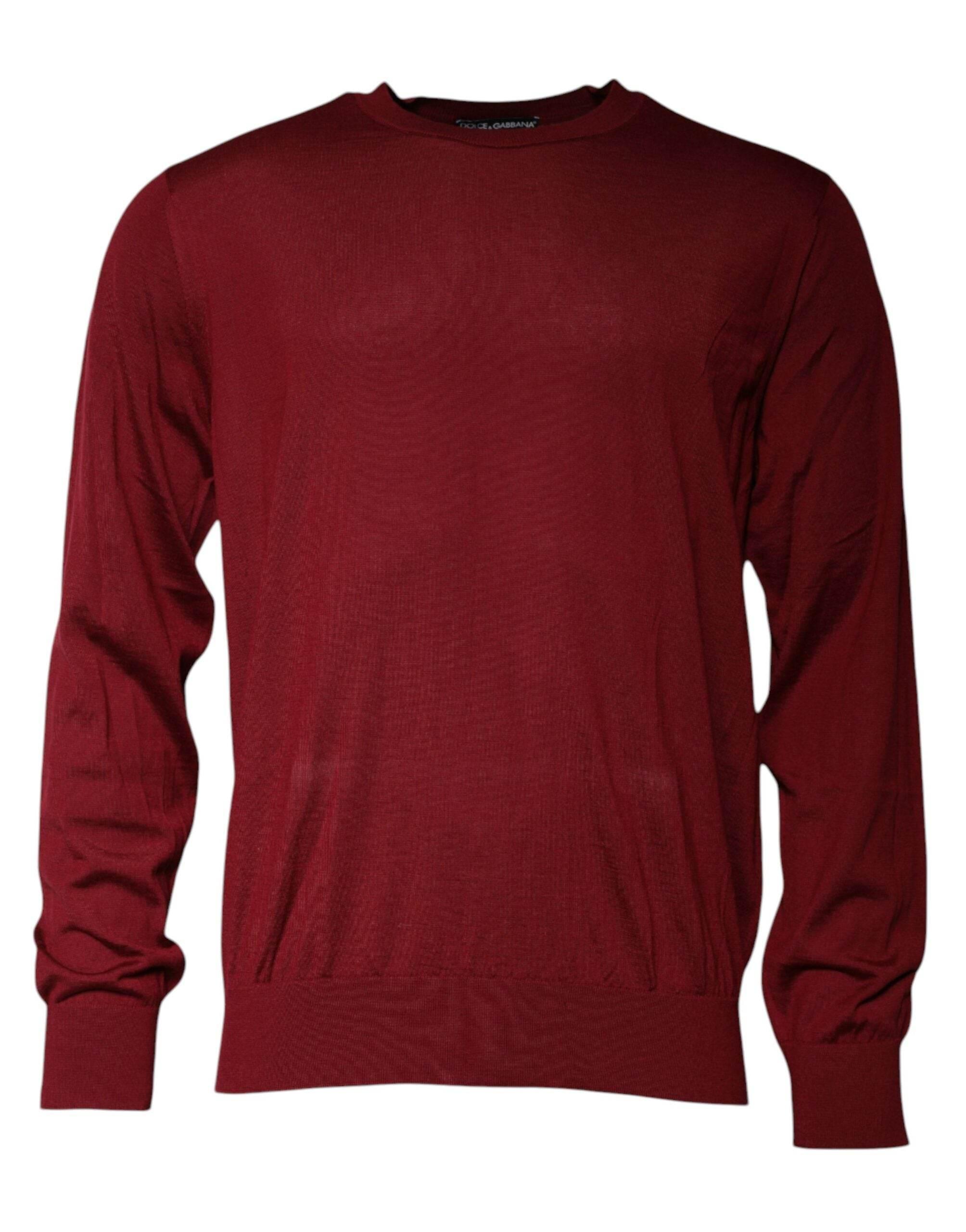 Dolce & Gabbana Maroon Cashmere Crew Neck Pullover Sweater - Hilstor