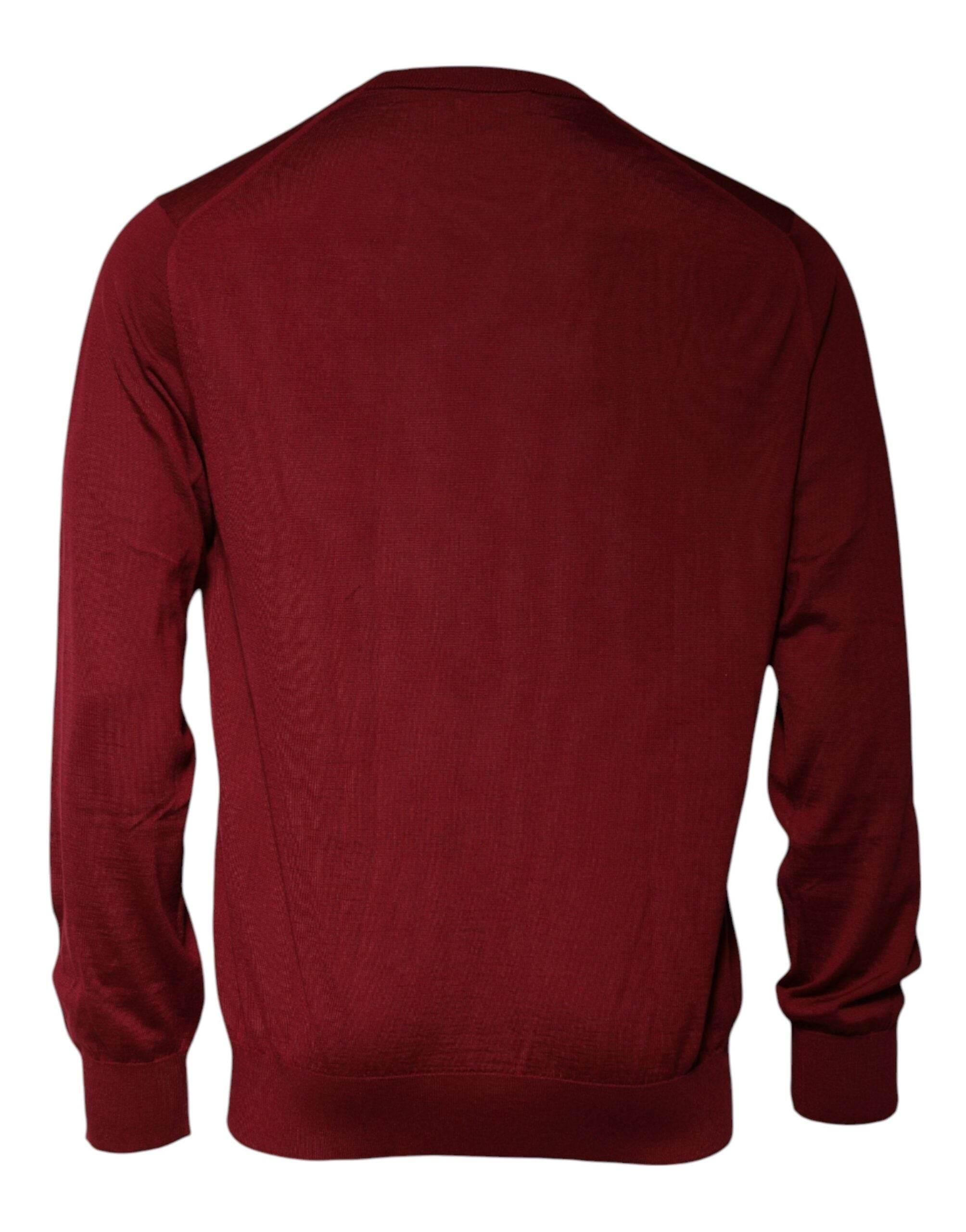 Dolce & Gabbana Maroon Cashmere Crew Neck Pullover Sweater - Hilstor