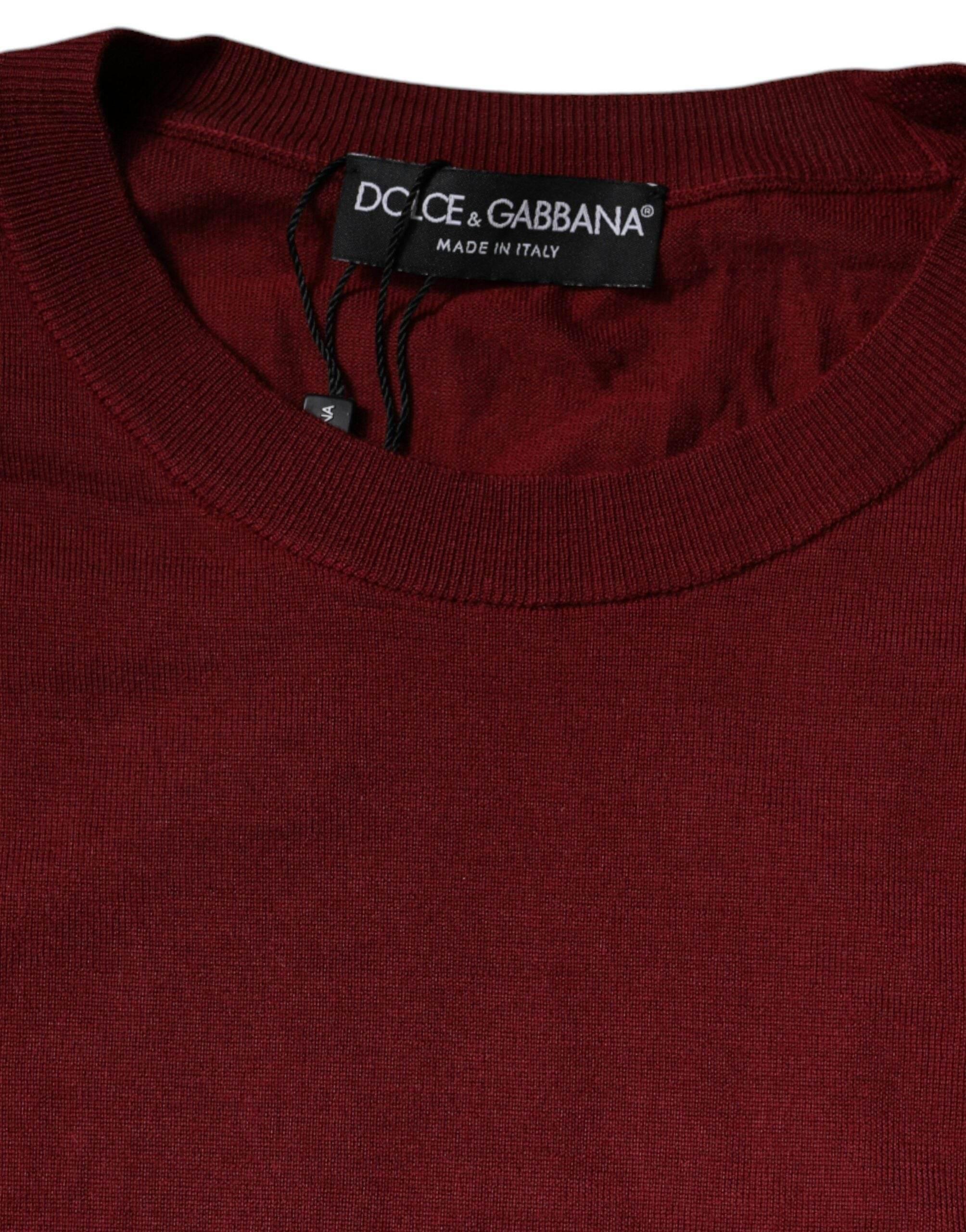 Dolce & Gabbana Maroon Cashmere Crew Neck Pullover Sweater - Hilstor