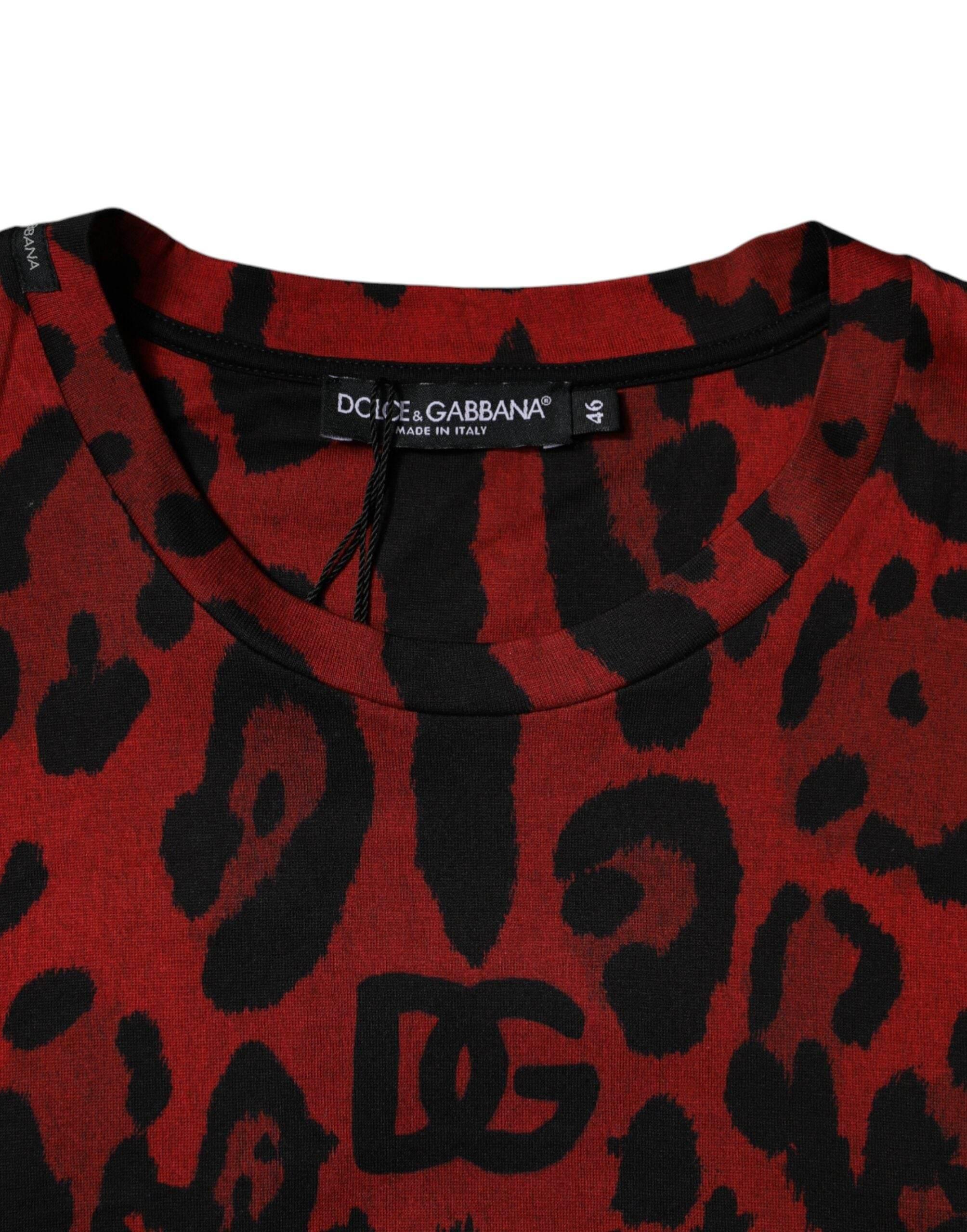 Dolce & Gabbana Red Leopard Cotton Short Sleeves T-shirt - Hilstor