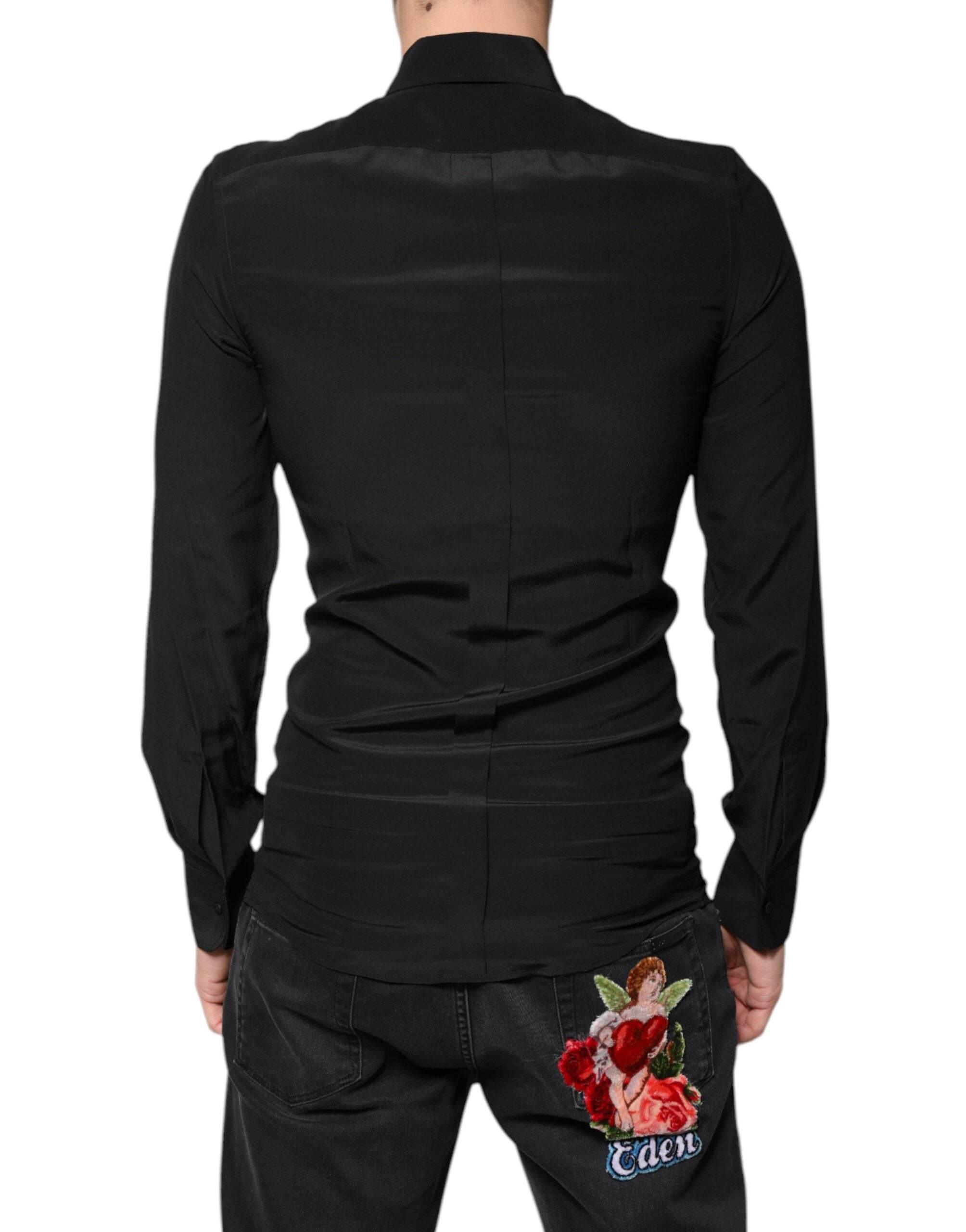 Dolce & Gabbana Black Silk Long Sleeves GOLD Dress Shirt - Hilstor