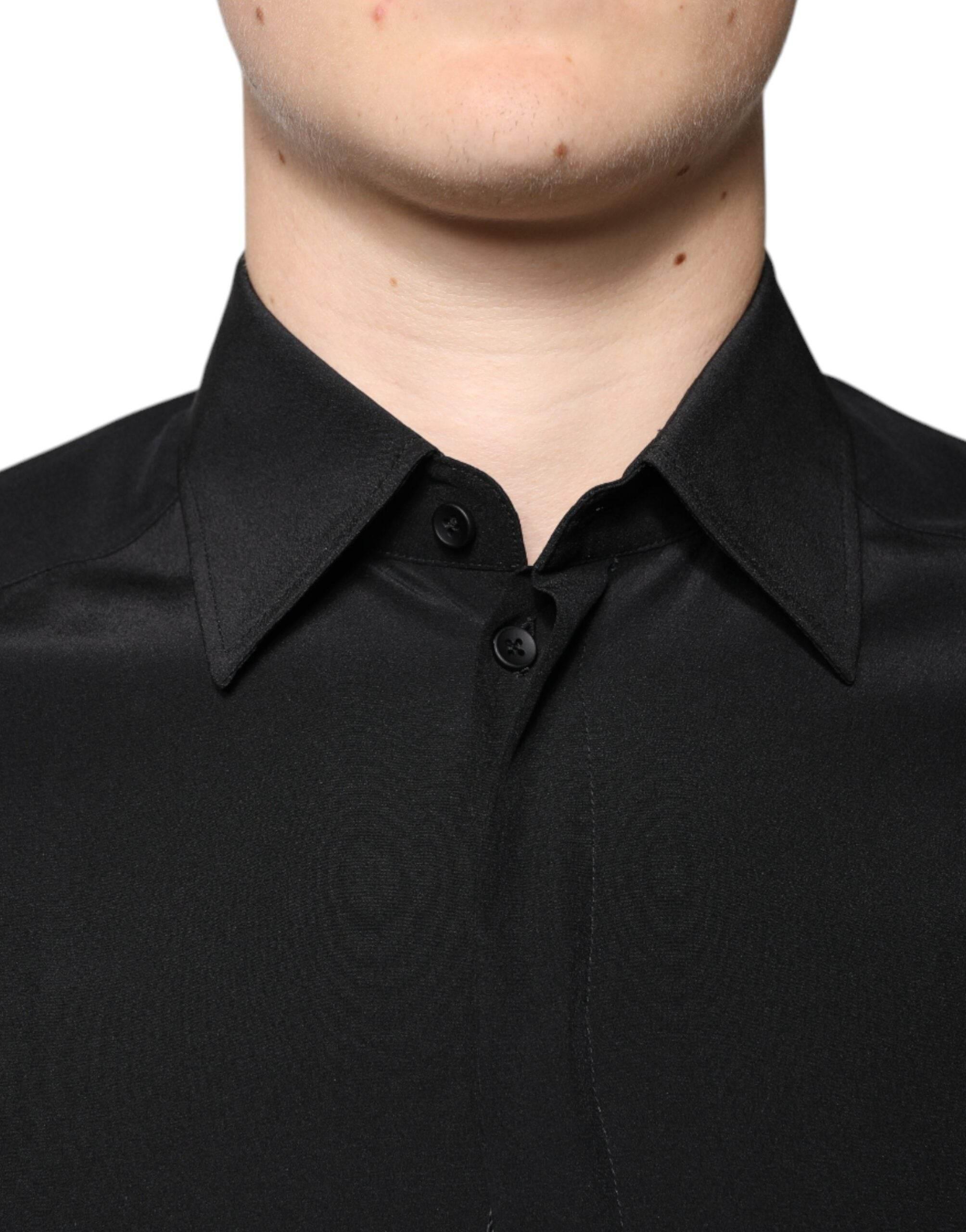 Dolce & Gabbana Black Silk Long Sleeves GOLD Dress Shirt - Hilstor