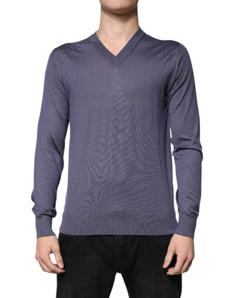 Dolce & Gabbana Gray Cashmere V-neck Men Pullover Sweater - Hilstor