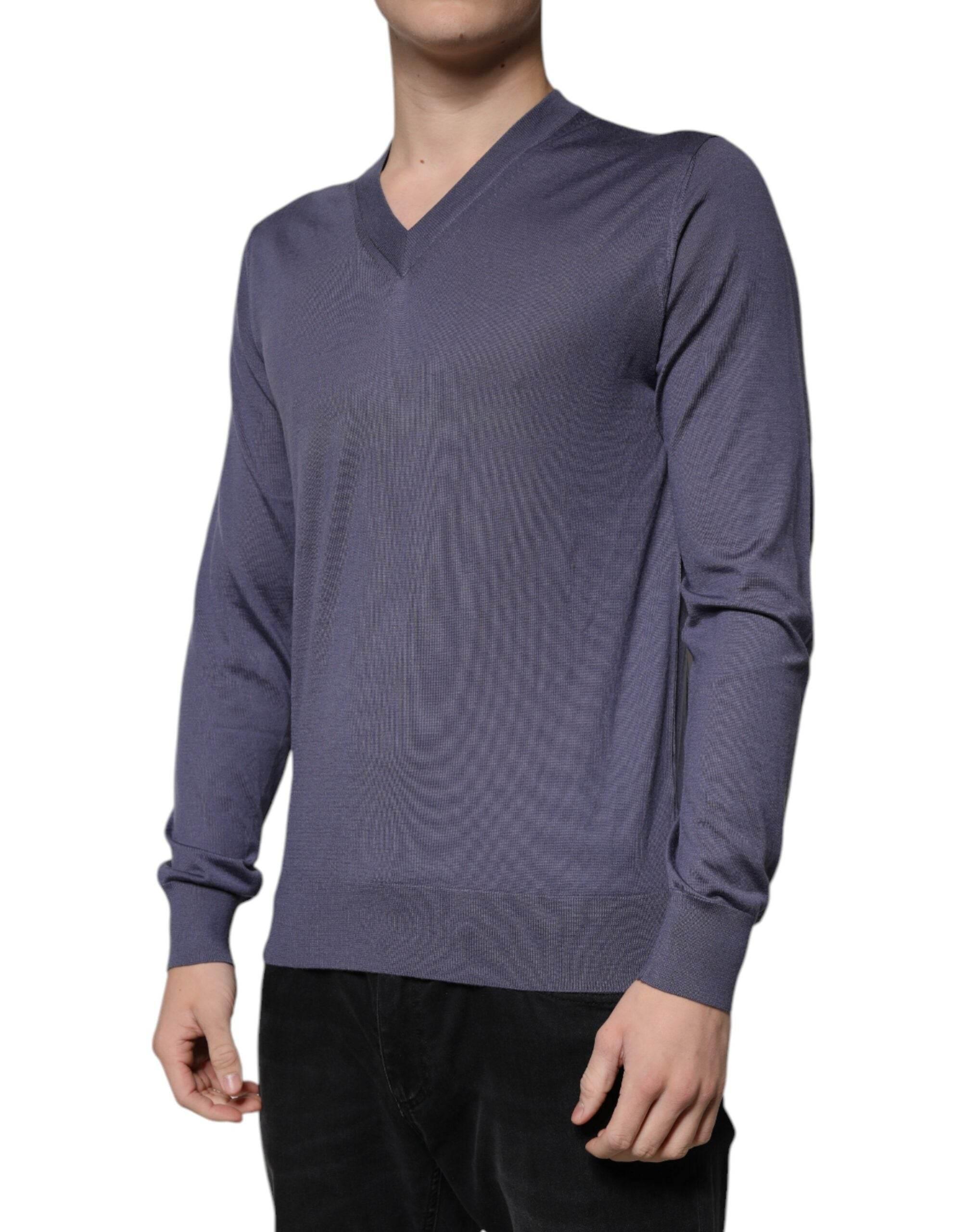 Dolce & Gabbana Gray Cashmere V-neck Men Pullover Sweater - Hilstor