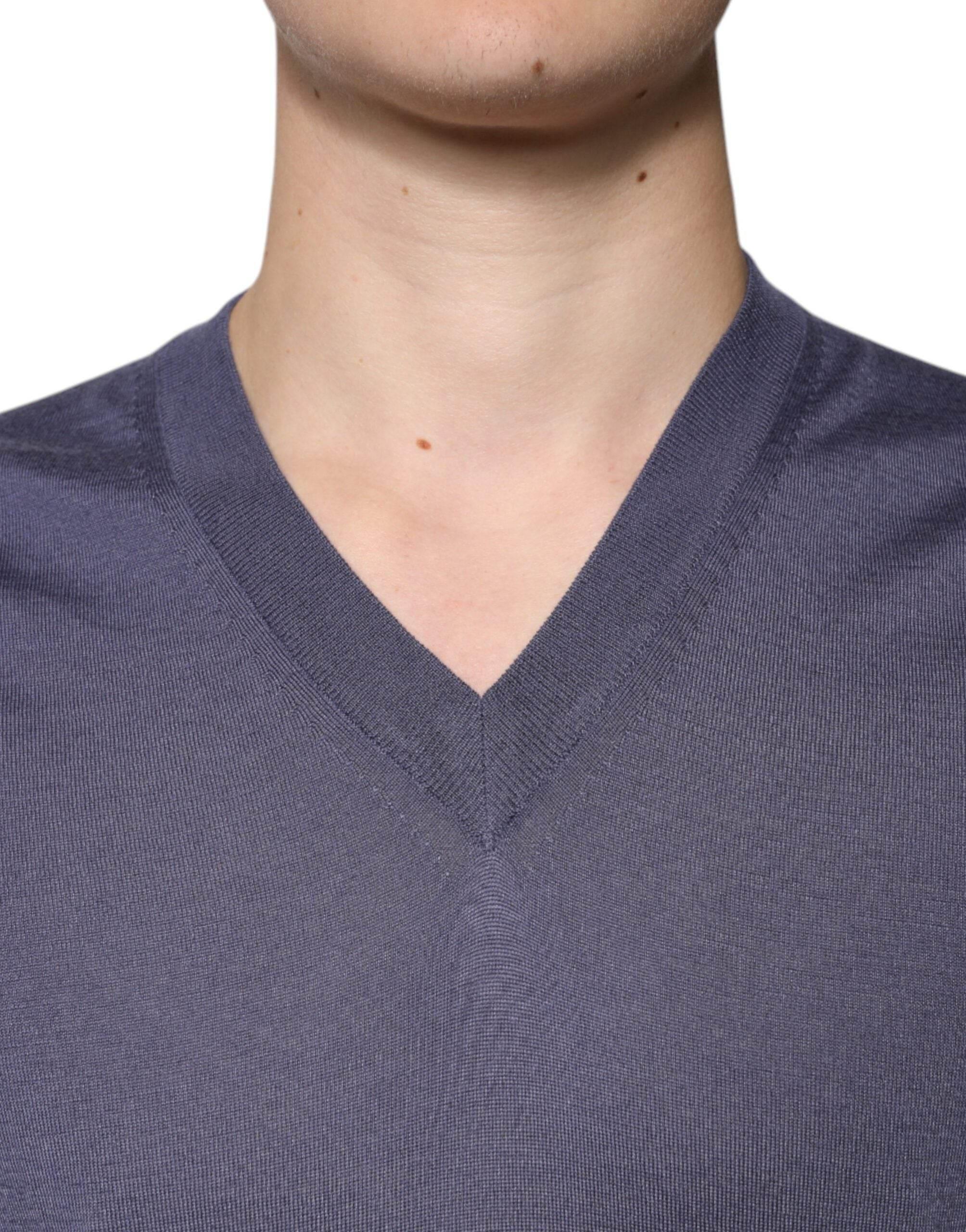 Dolce & Gabbana Gray Cashmere V-neck Men Pullover Sweater - Hilstor