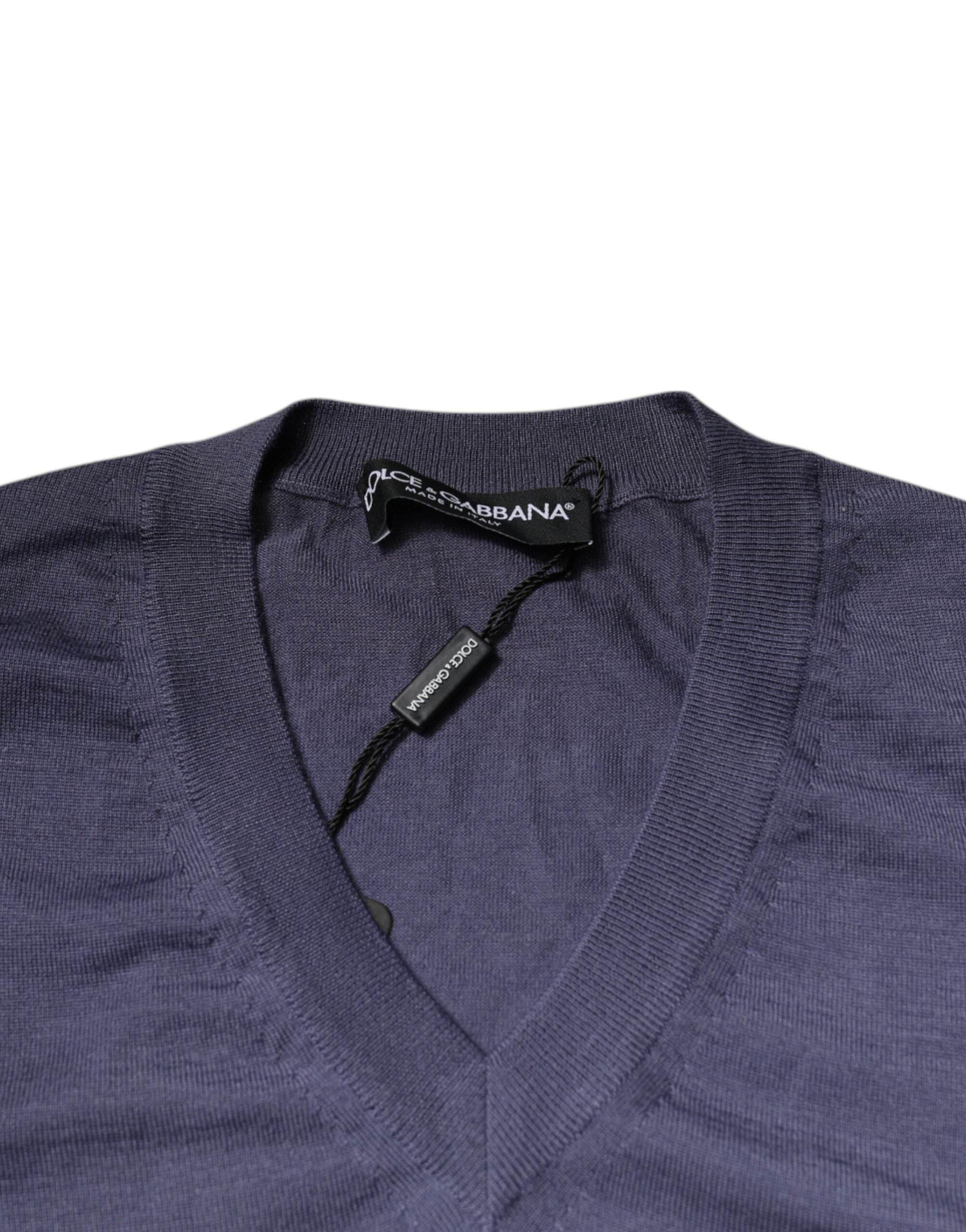 Dolce & Gabbana Gray Cashmere V-neck Men Pullover Sweater - Hilstor