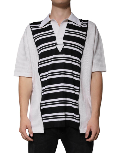 Dolce & Gabbana Black White Stripes Collared Polo T-shirt - Hilstor