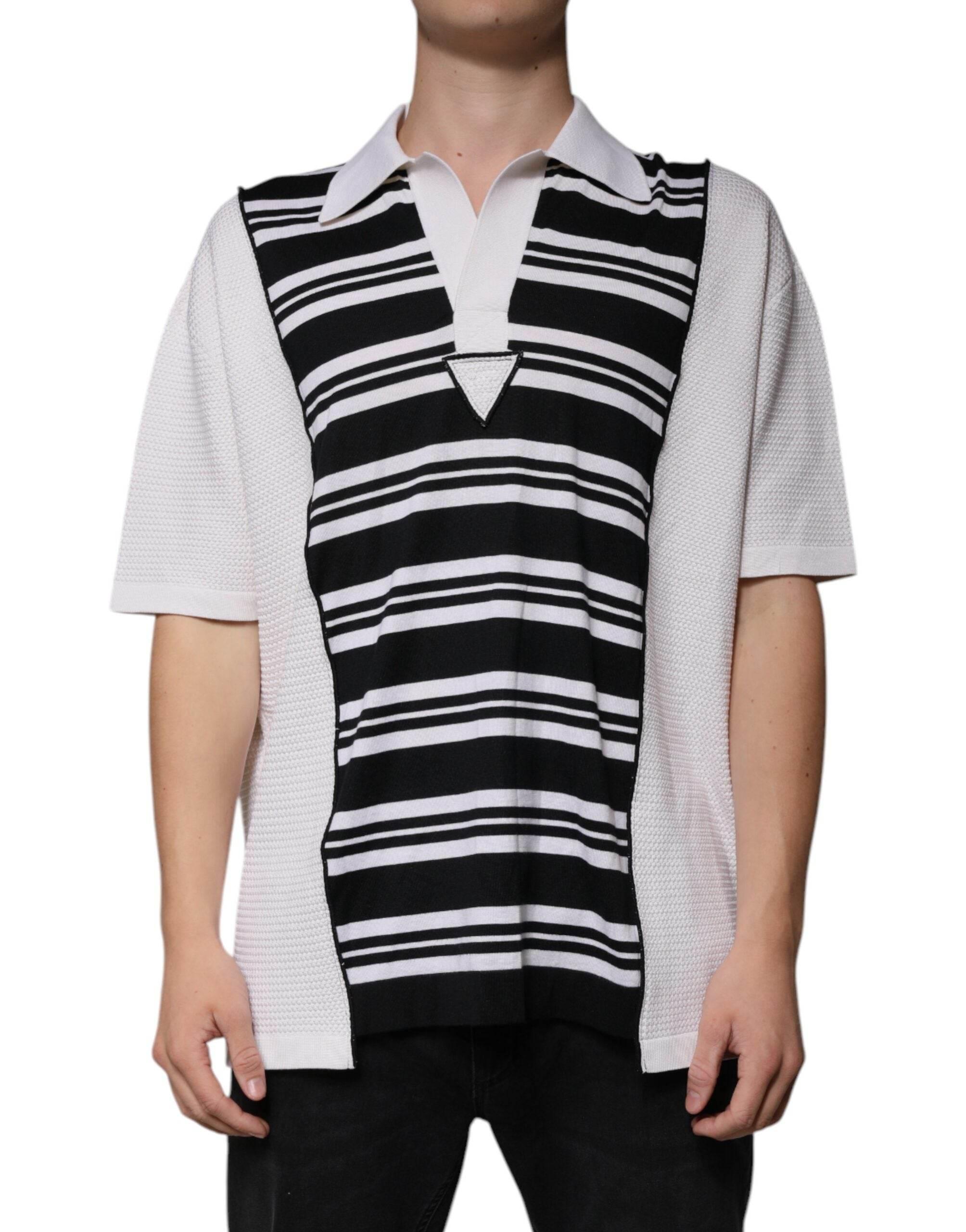 Dolce & Gabbana Black White Stripes Collared Polo T-shirt - Hilstor