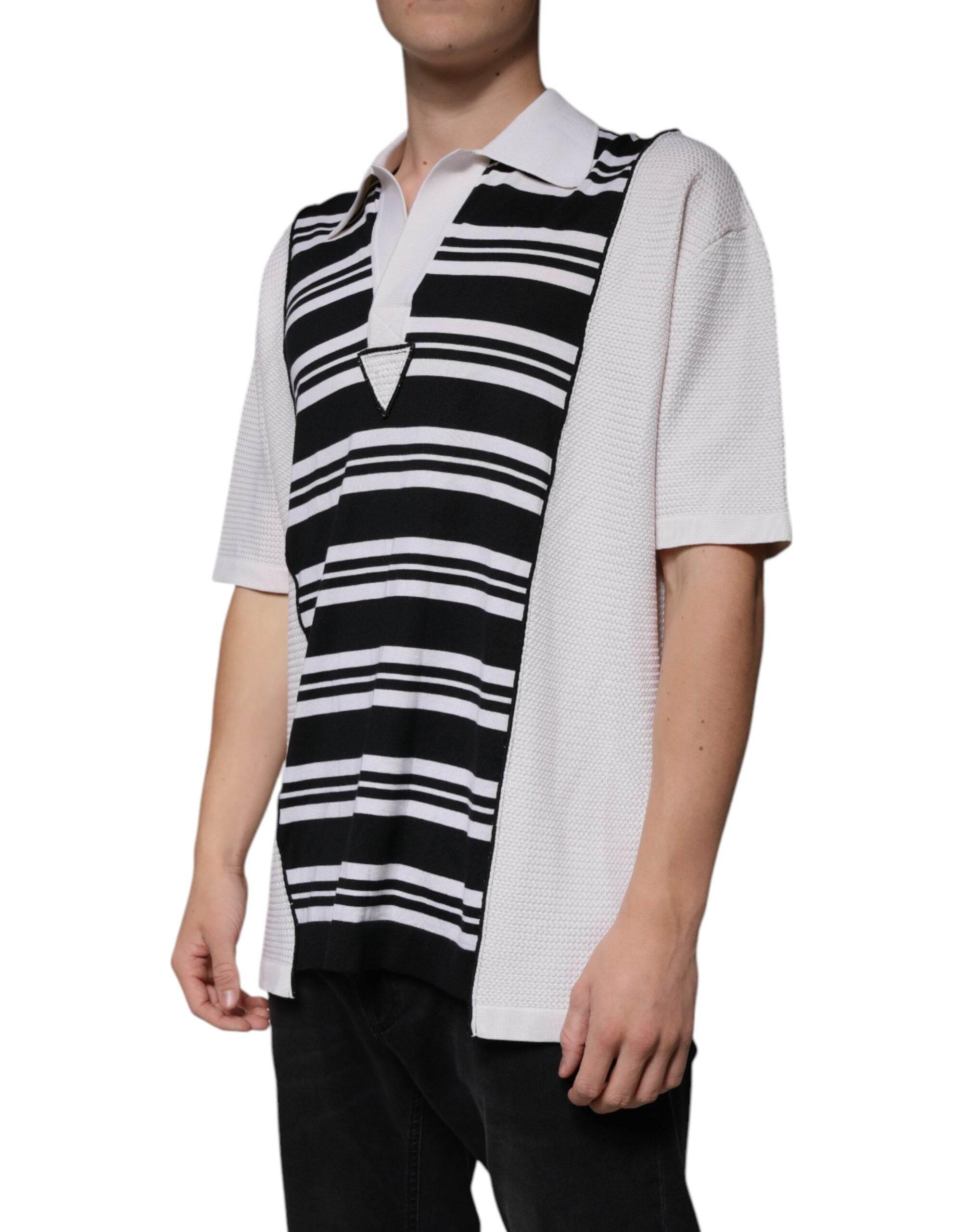 Dolce & Gabbana Black White Stripes Collared Polo T-shirt - Hilstor