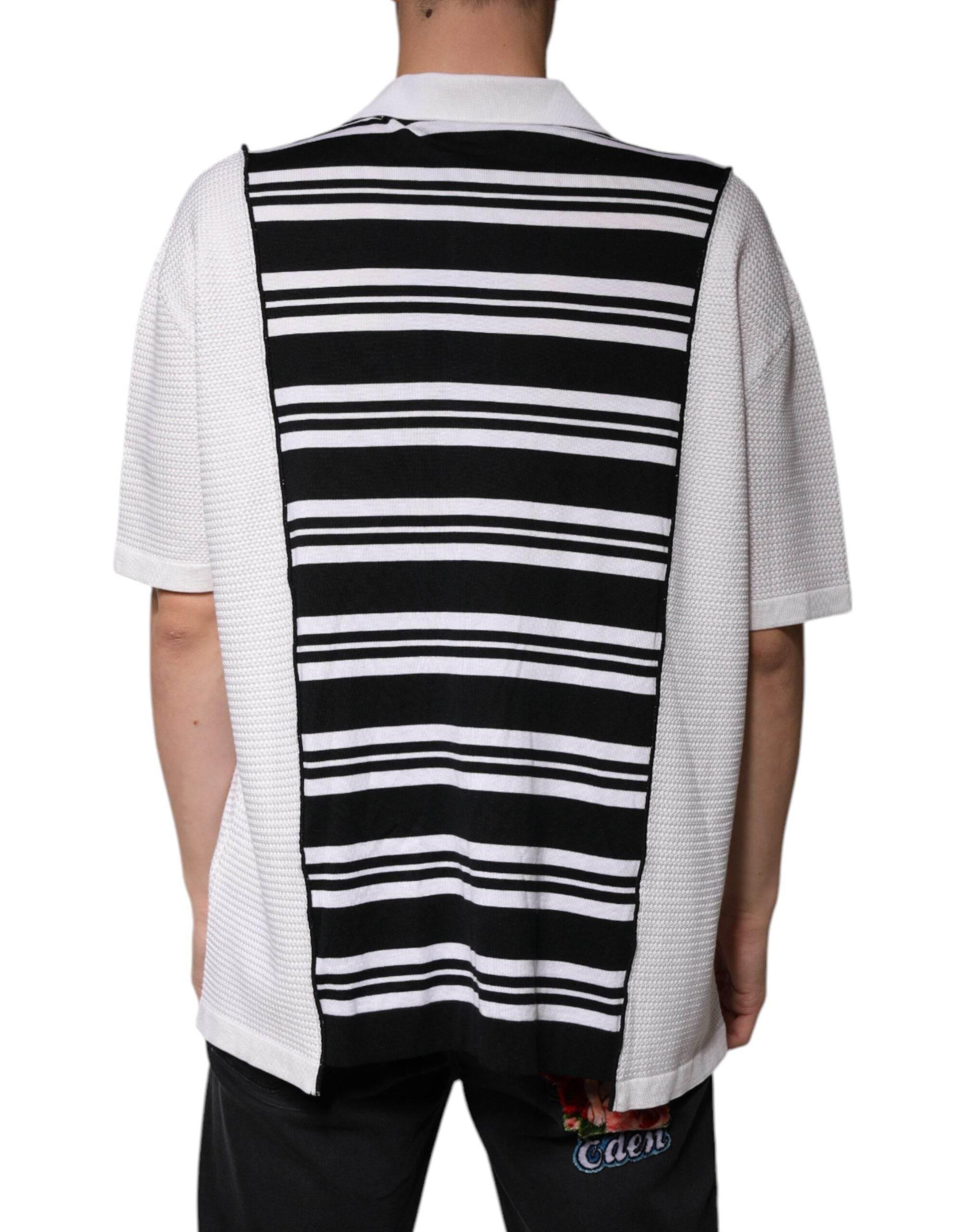Dolce & Gabbana Black White Stripes Collared Polo T-shirt - Hilstor
