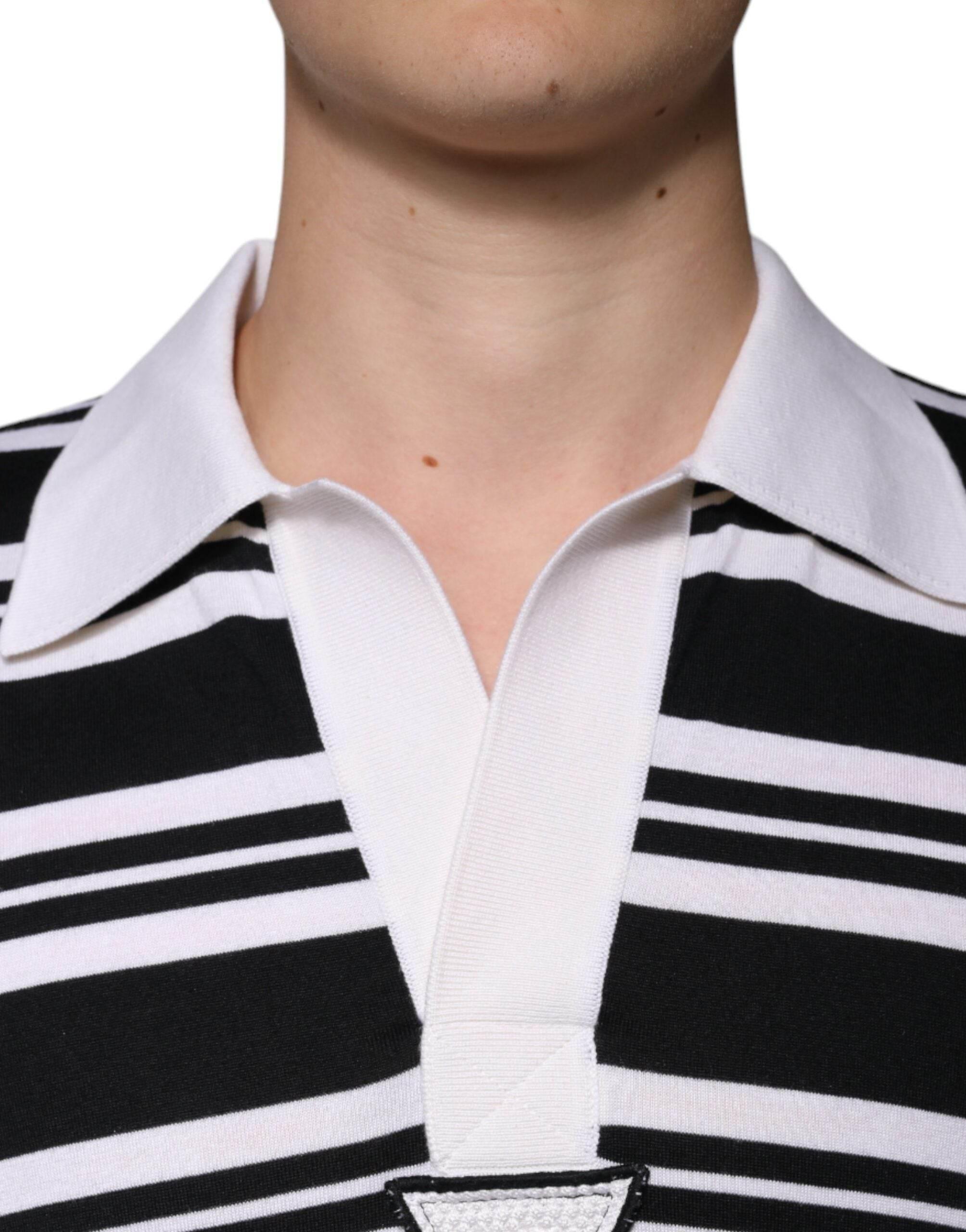 Dolce & Gabbana Black White Stripes Collared Polo T-shirt - Hilstor