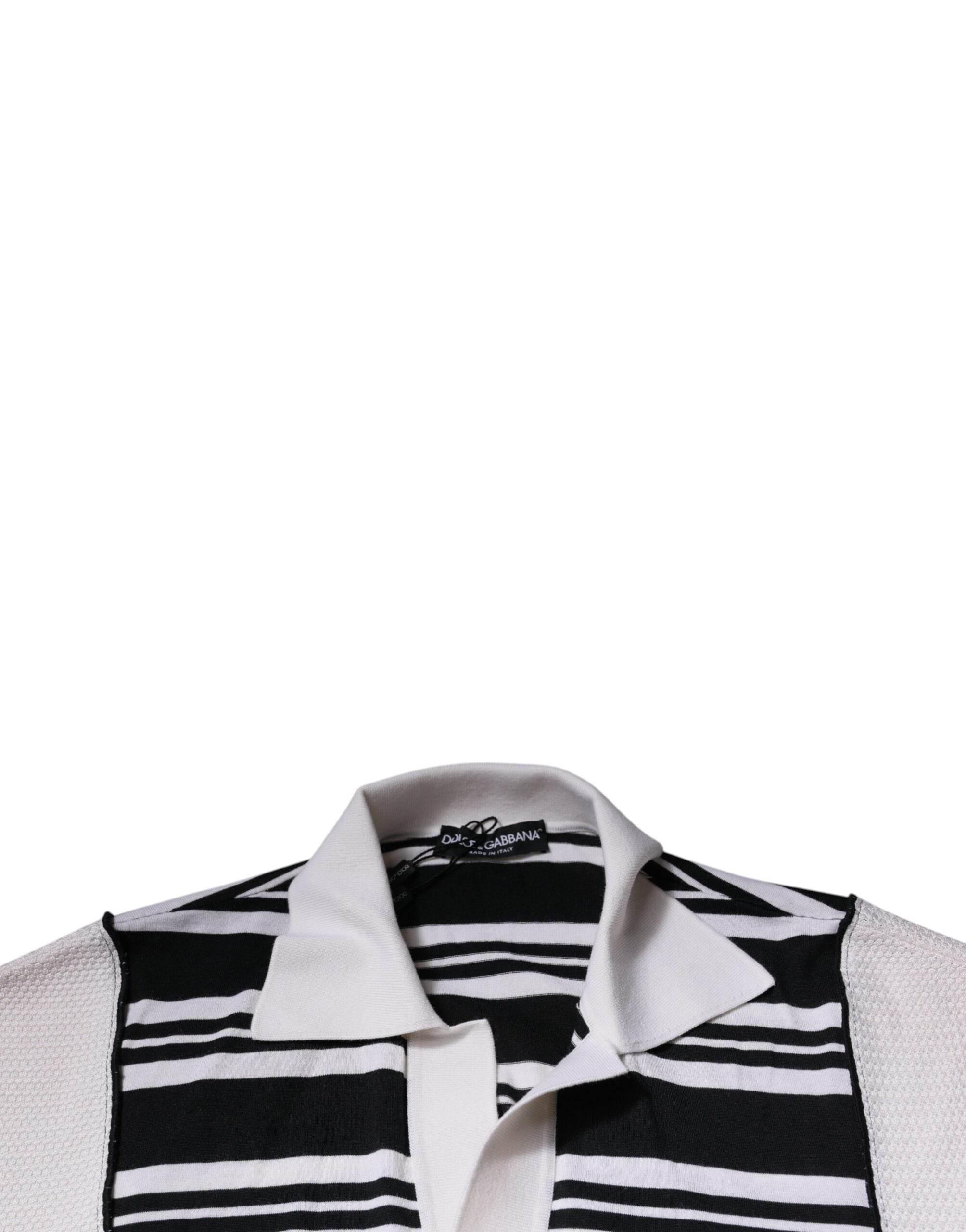 Dolce & Gabbana Black White Stripes Collared Polo T-shirt - Hilstor