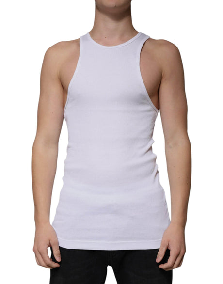 Dolce & Gabbana White Cotton Sleeveless Round Neck Tank T-shirt - Hilstor