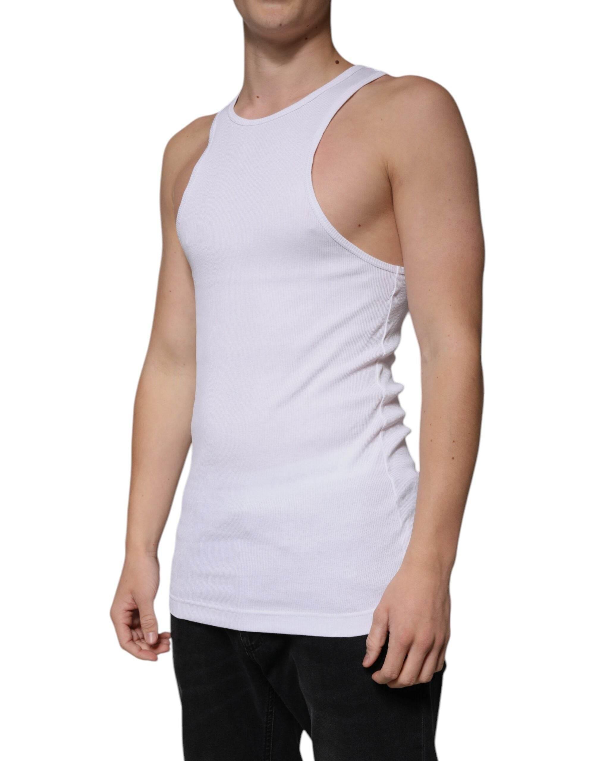 Dolce & Gabbana White Cotton Sleeveless Round Neck Tank T-shirt - Hilstor