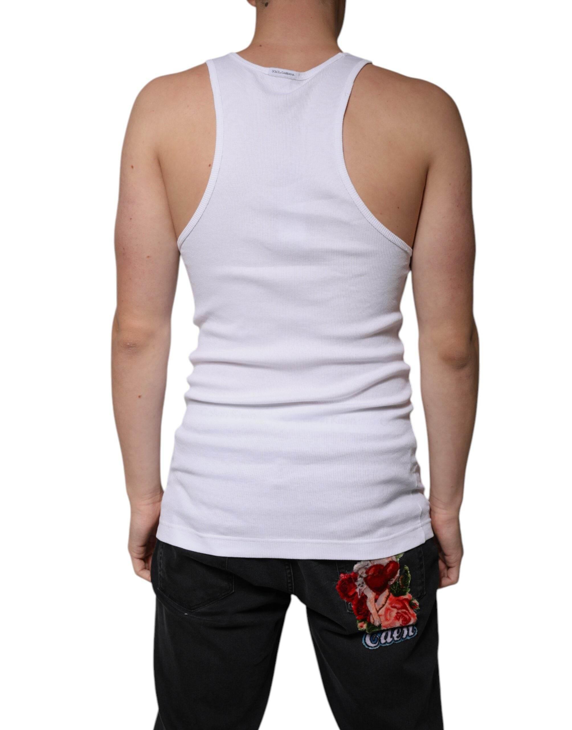 Dolce & Gabbana White Cotton Sleeveless Round Neck Tank T-shirt - Hilstor