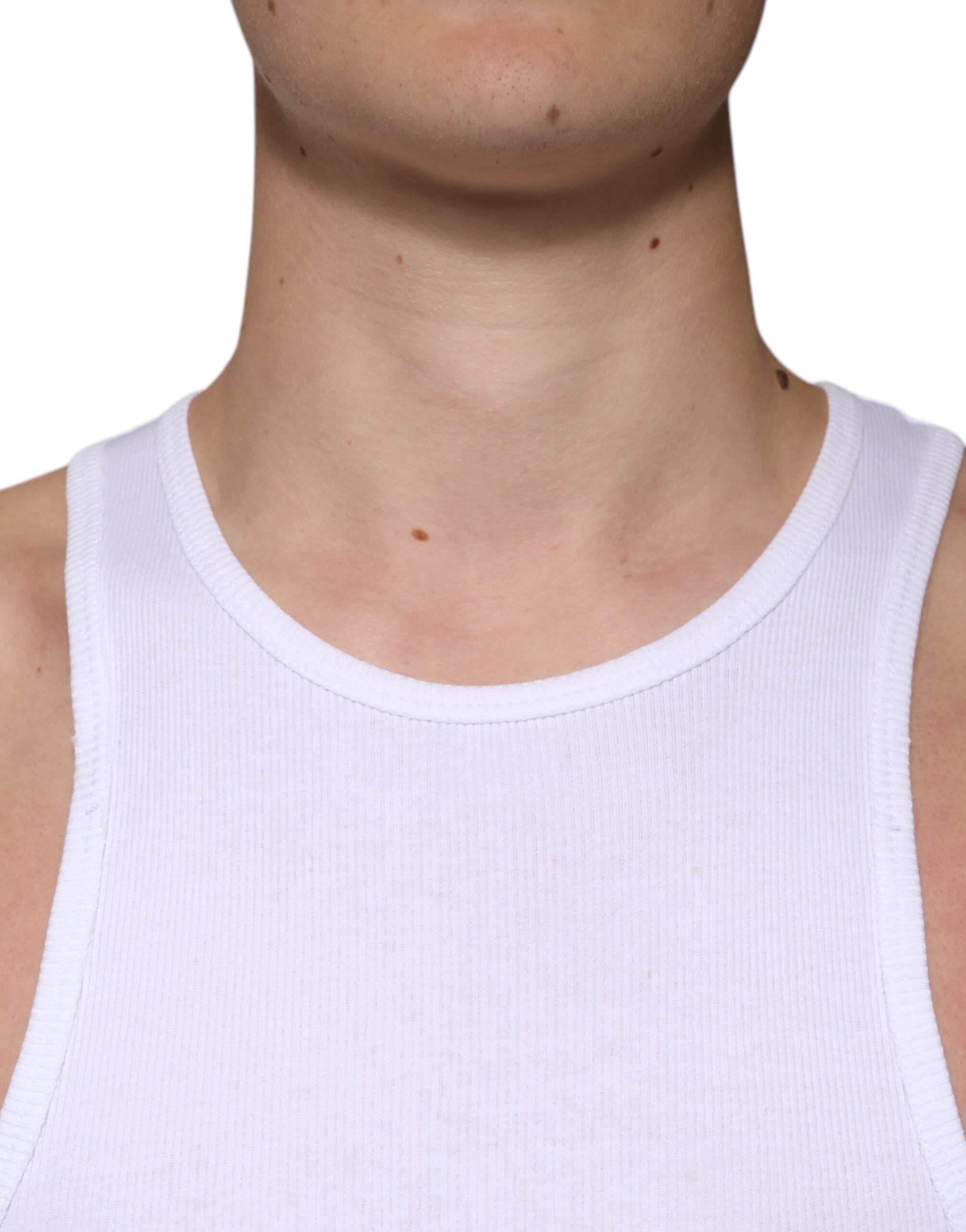 Dolce & Gabbana White Cotton Sleeveless Round Neck Tank T-shirt - Hilstor