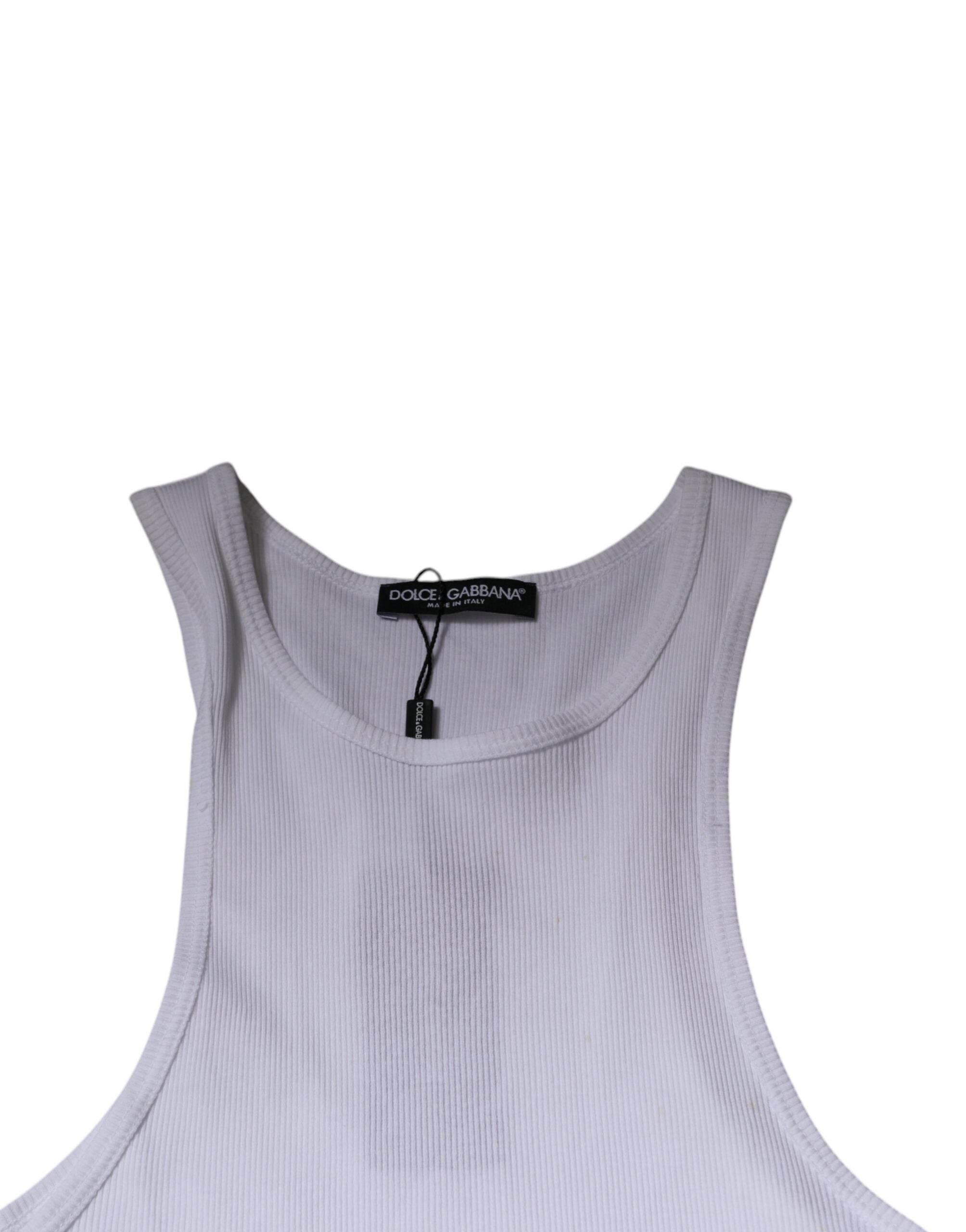 Dolce & Gabbana White Cotton Sleeveless Round Neck Tank T-shirt - Hilstor