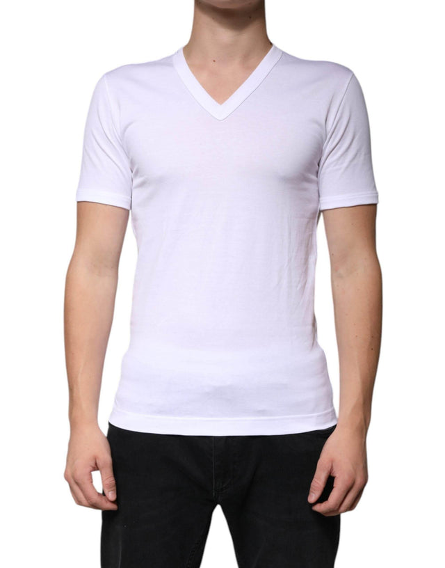 Dolce & Gabbana White Cotton V-neck Short Sleeves T-shirt - Hilstor