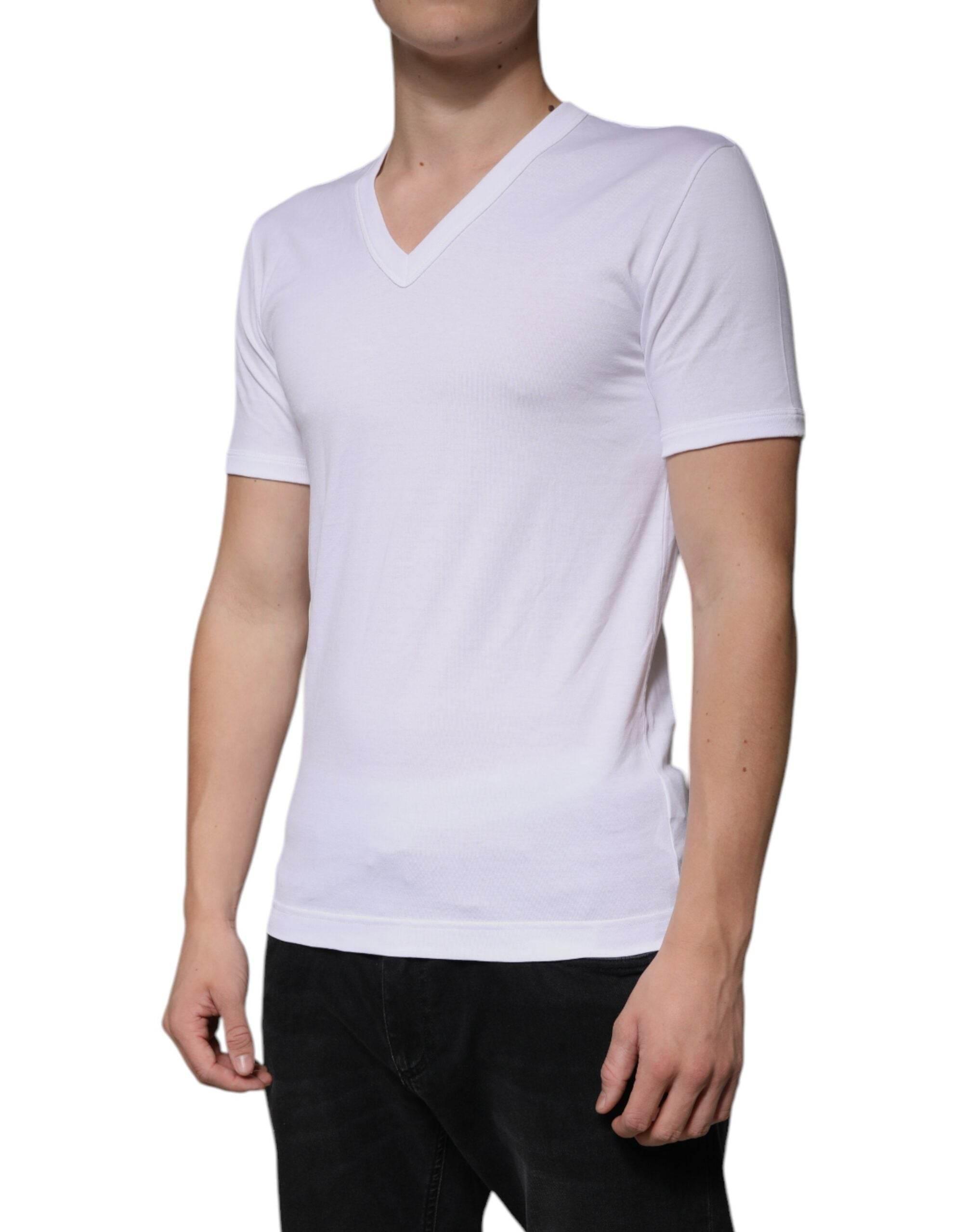 Dolce & Gabbana White Cotton V-neck Short Sleeves T-shirt - Hilstor