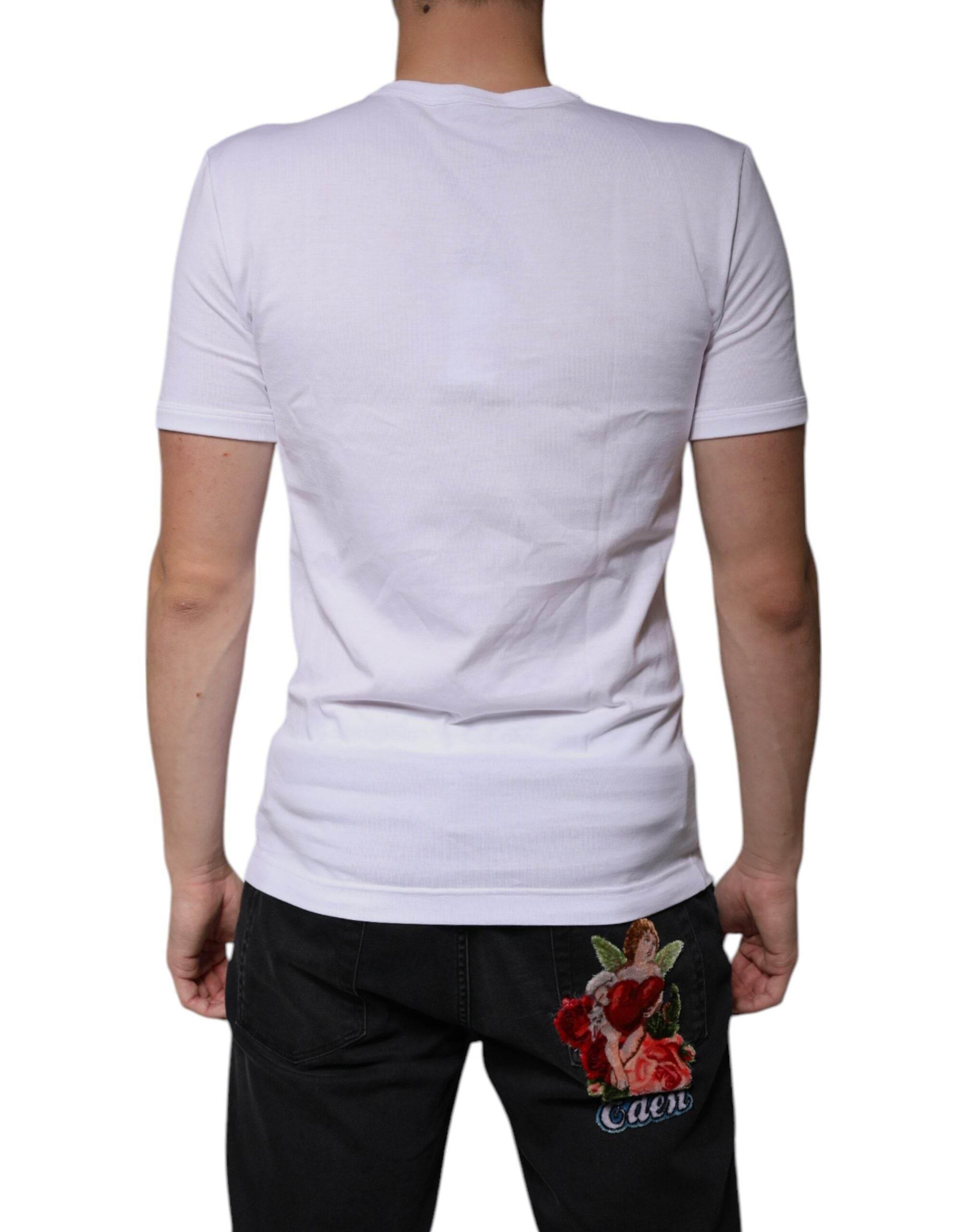 Dolce & Gabbana White Cotton V-neck Short Sleeves T-shirt - Hilstor
