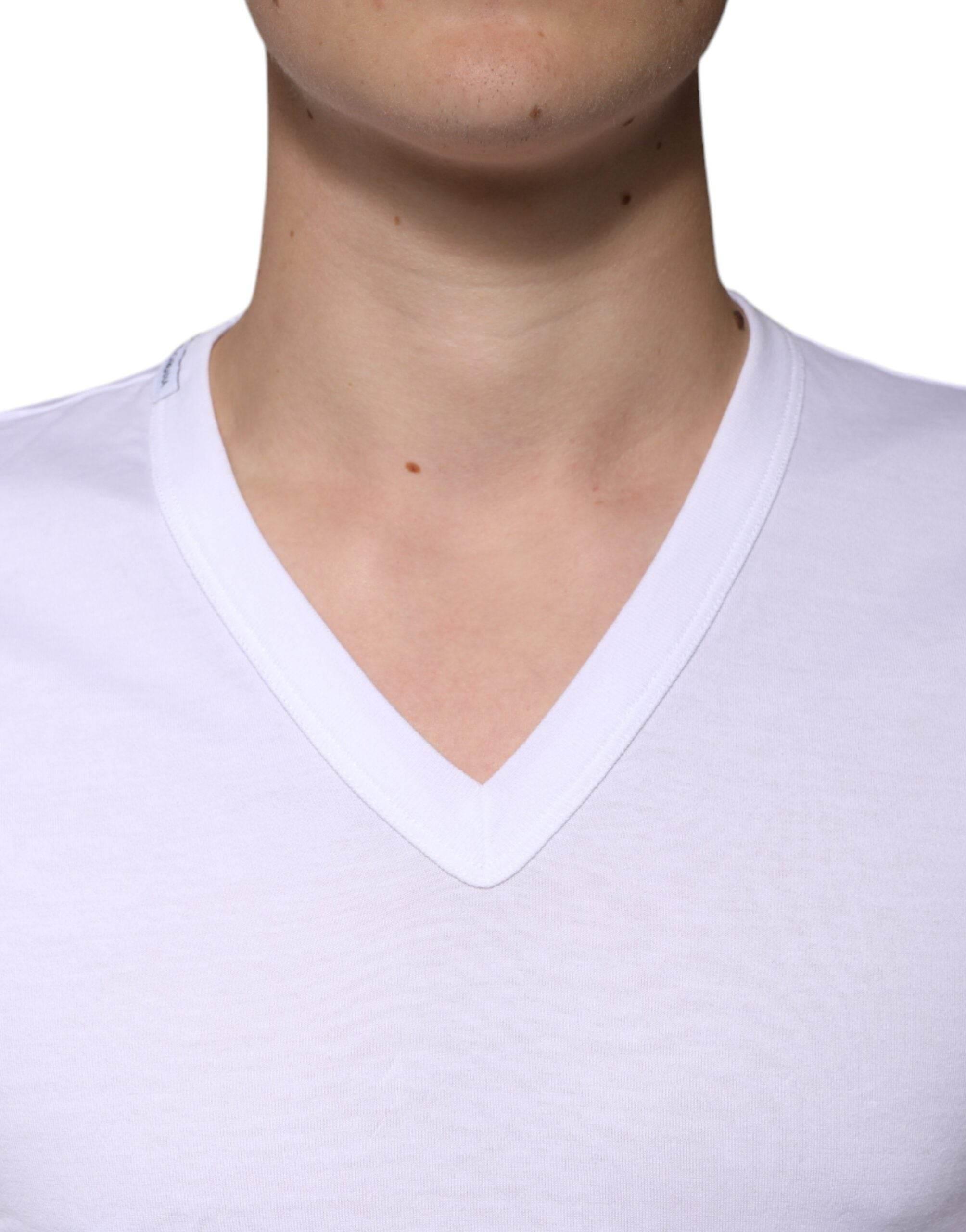 Dolce & Gabbana White Cotton V-neck Short Sleeves T-shirt - Hilstor