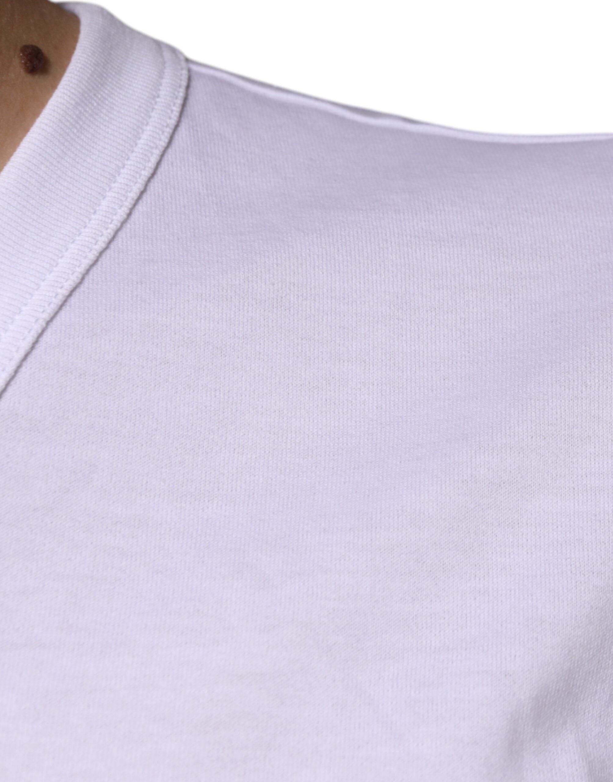 Dolce & Gabbana White Cotton V-neck Short Sleeves T-shirt - Hilstor