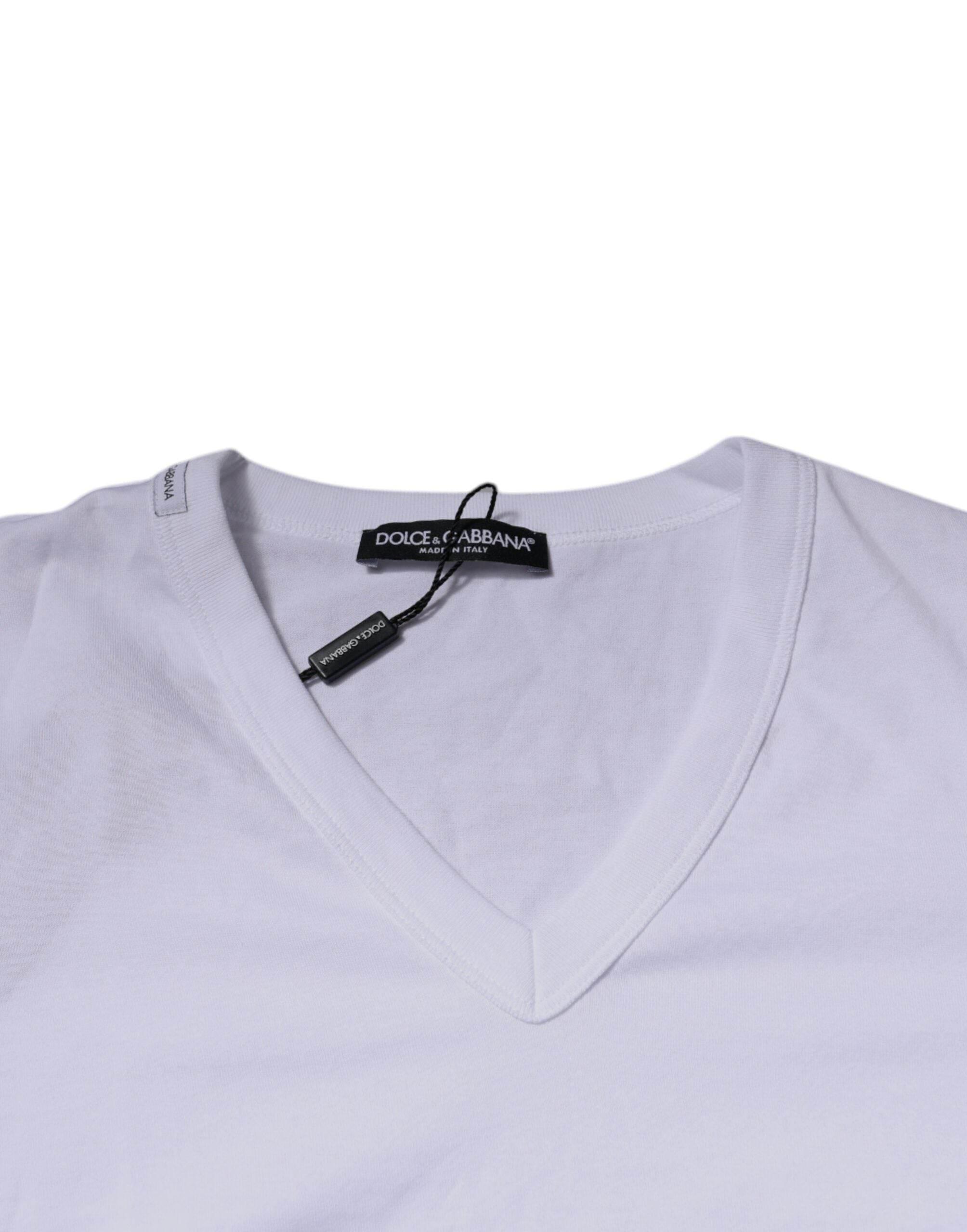 Dolce & Gabbana White Cotton V-neck Short Sleeves T-shirt - Hilstor
