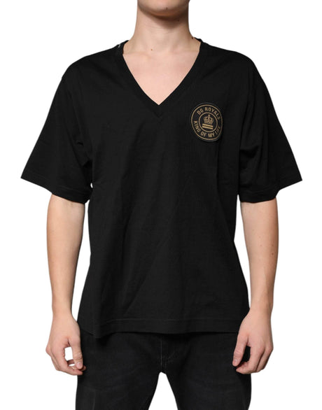 Dolce & Gabbana Black Cotton Logo Vneck Short Sleeve T-shirt - Hilstor