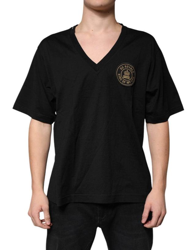 Dolce & Gabbana Black Cotton Logo Vneck Short Sleeve T-shirt - Hilstor