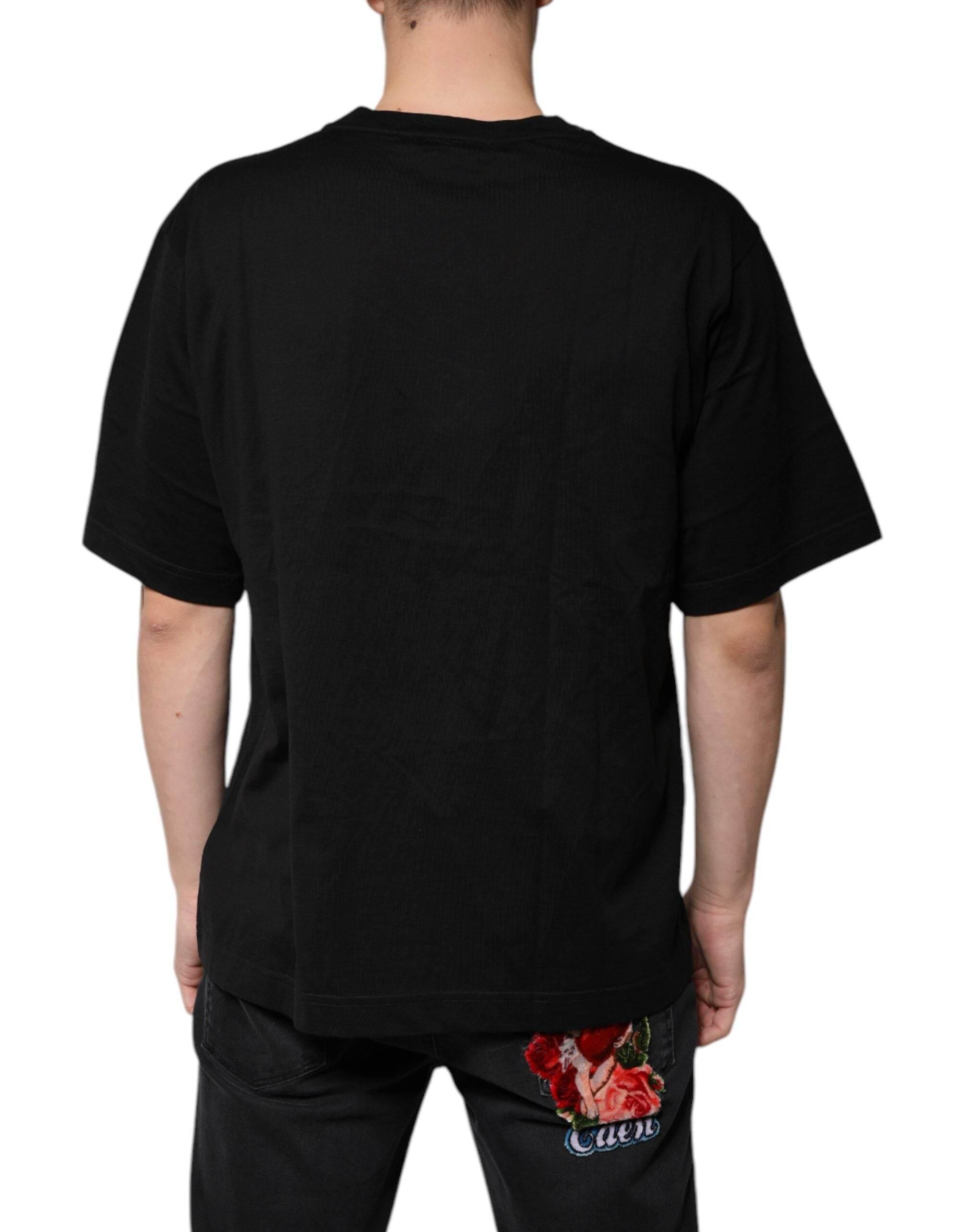 Dolce & Gabbana Black Cotton Logo Vneck Short Sleeve T-shirt - Hilstor