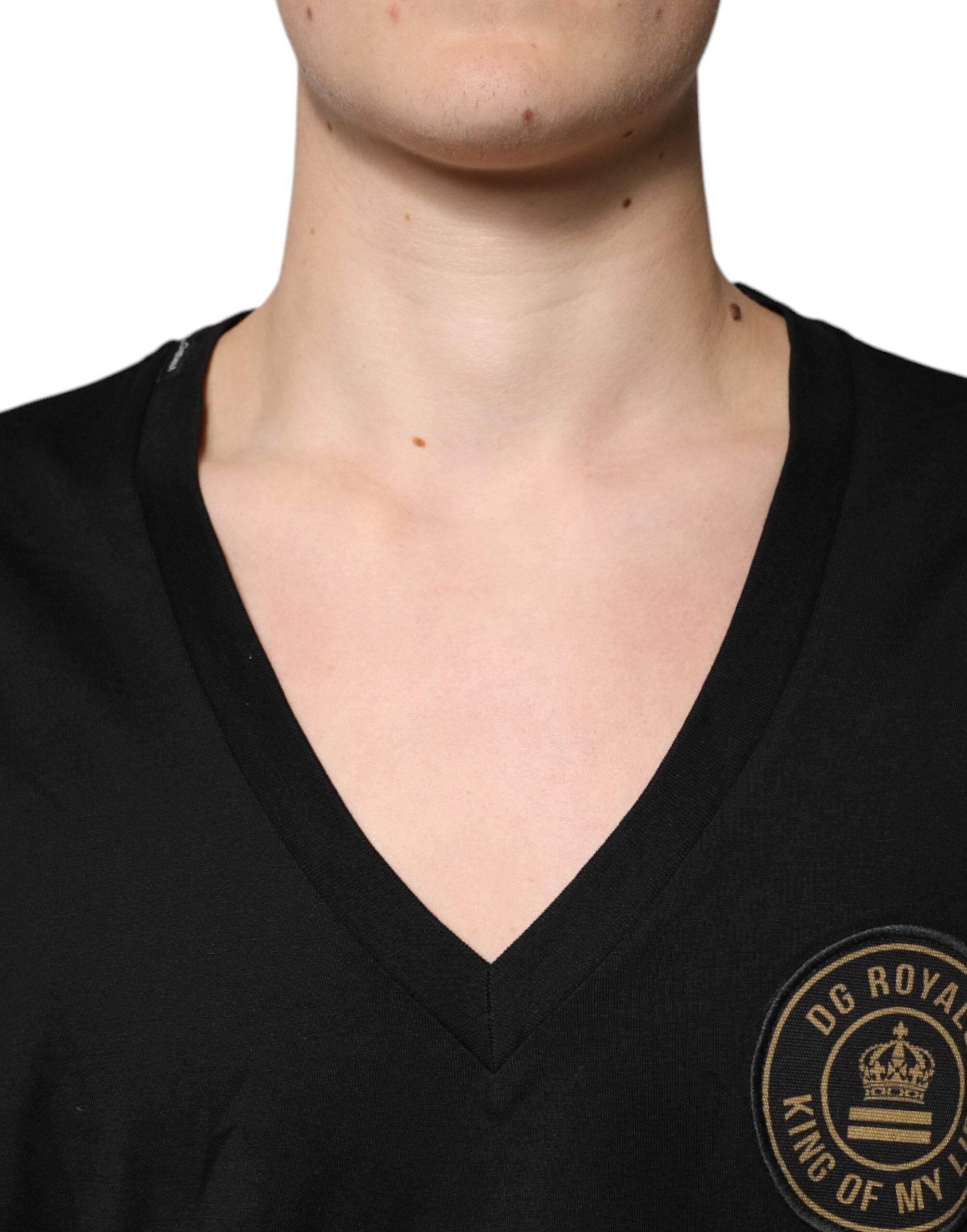 Dolce & Gabbana Black Cotton Logo Vneck Short Sleeve T-shirt - Hilstor
