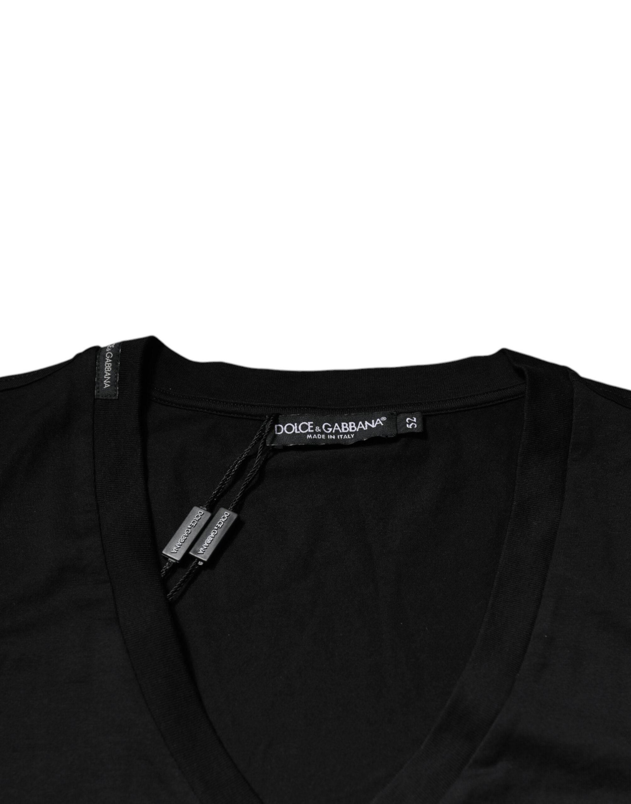 Dolce & Gabbana Black Cotton Logo Vneck Short Sleeve T-shirt - Hilstor