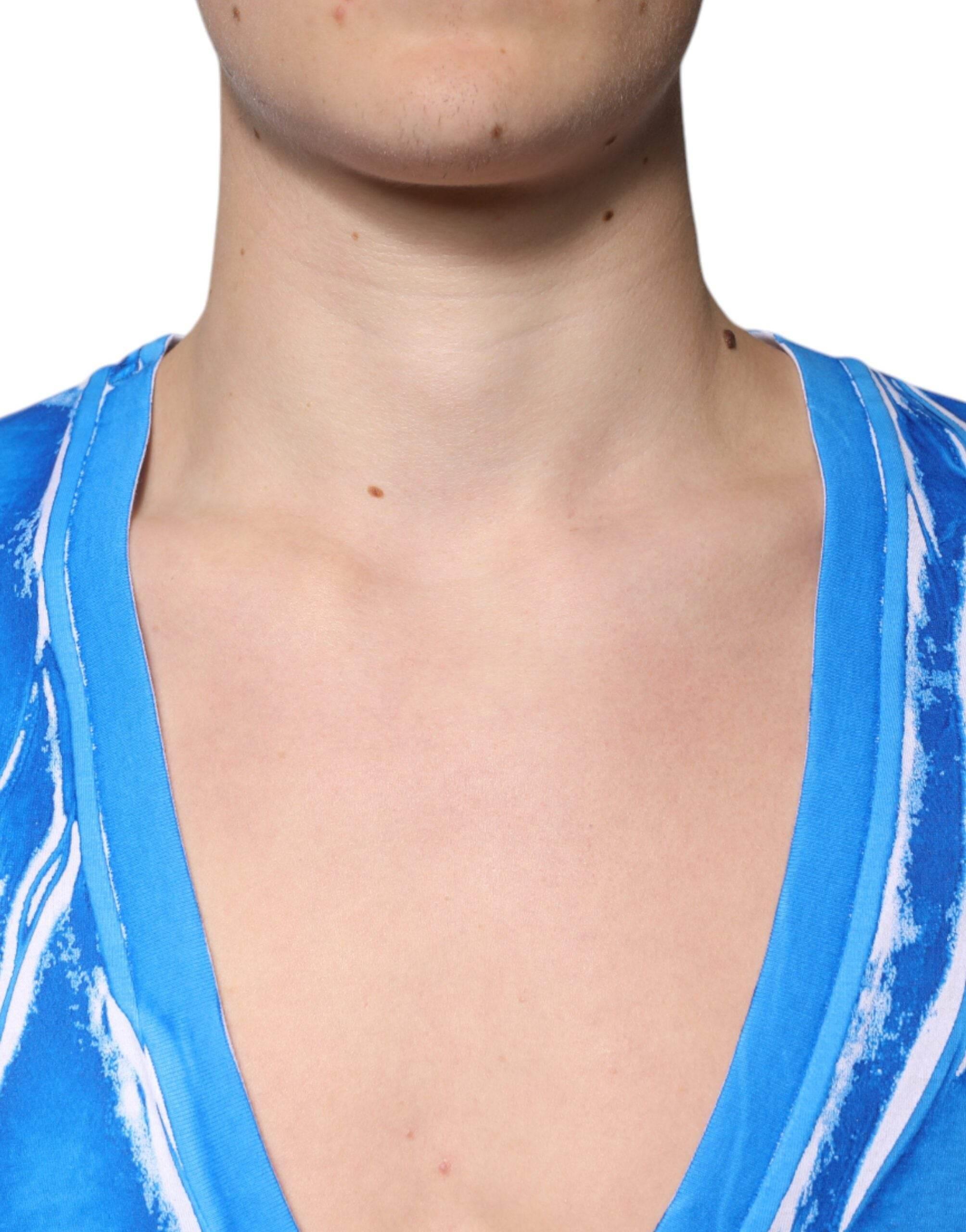 Dolce & Gabbana Blue Cotton V-neck Short Sleeves T-shirt - Hilstor