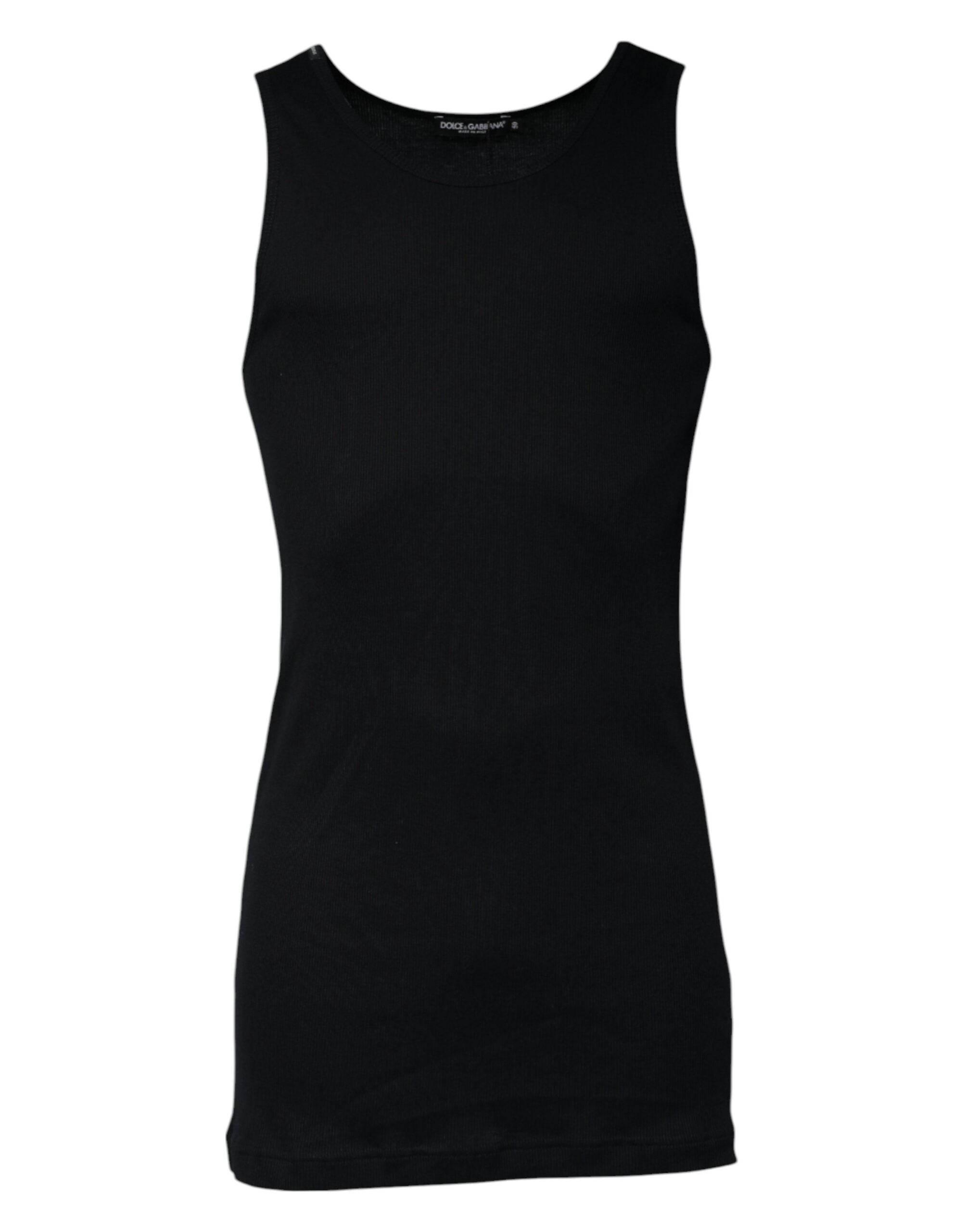 Dolce & Gabbana Black Cotton Sleeveless Round Neck Tank T-shirt - Hilstor