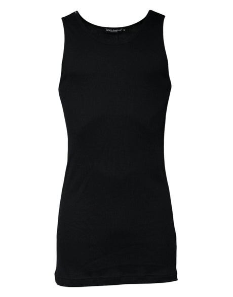Dolce & Gabbana Black Cotton Sleeveless Round Neck Tank T-shirt - Hilstor