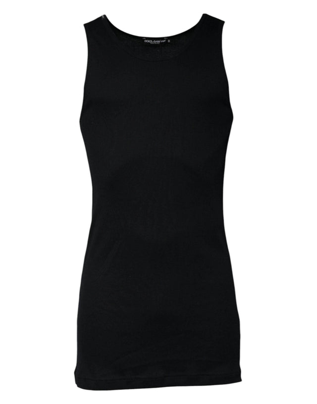 Dolce & Gabbana Black Cotton Sleeveless Round Neck Tank T-shirt - Hilstor