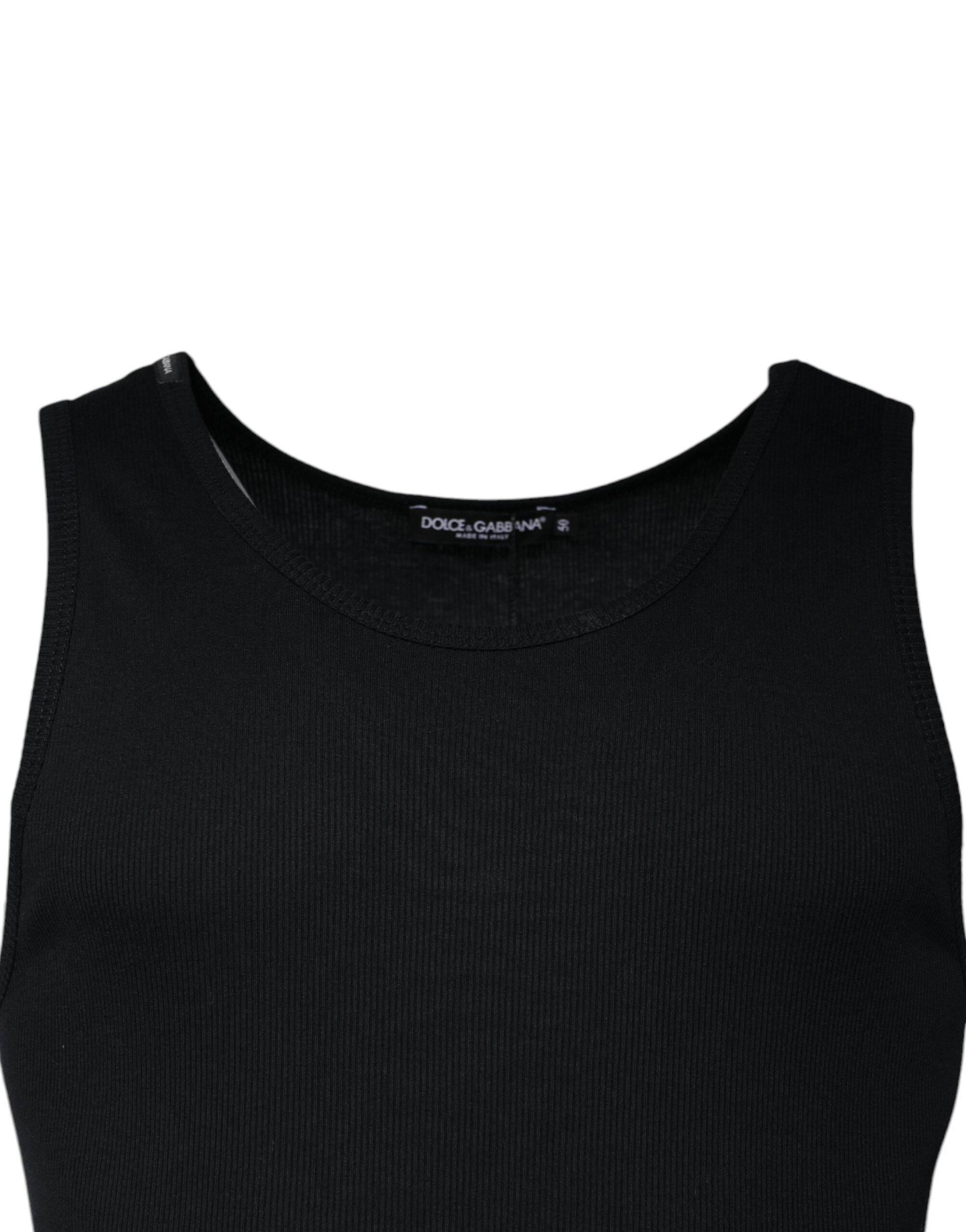 Dolce & Gabbana Black Cotton Sleeveless Round Neck Tank T-shirt - Hilstor