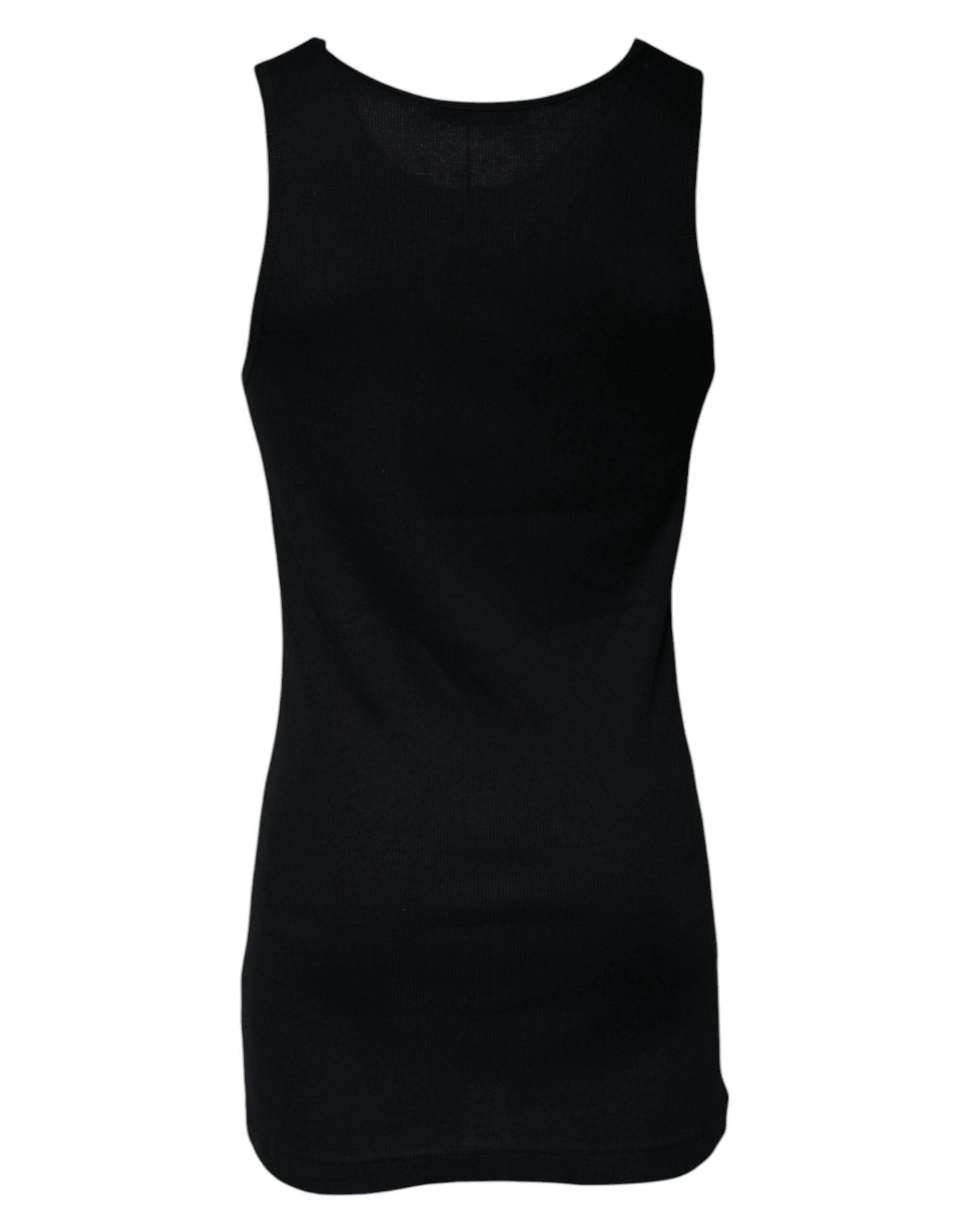 Dolce & Gabbana Black Cotton Sleeveless Round Neck Tank T-shirt - Hilstor