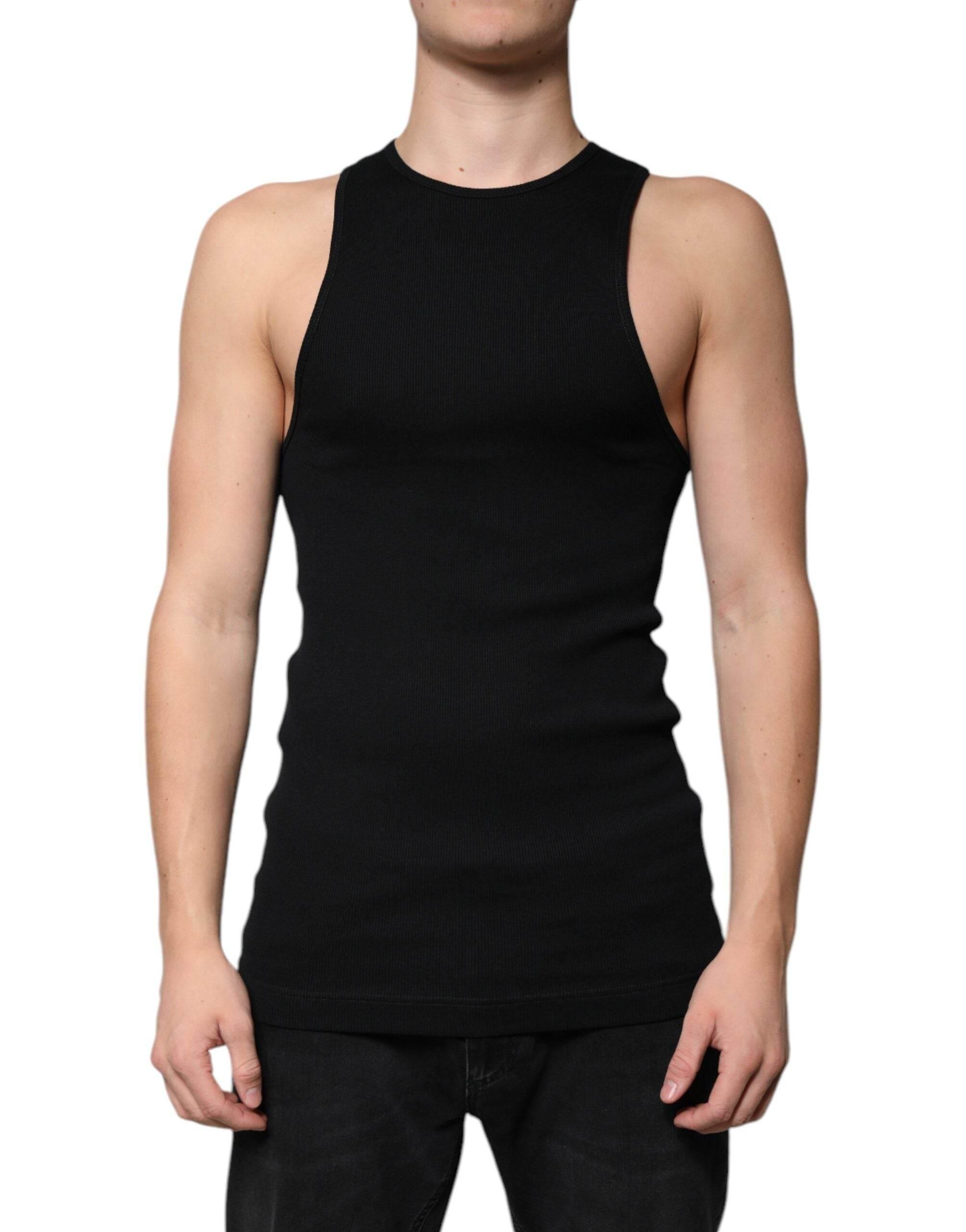 Dolce & Gabbana Black Cotton Sleeveless Round Neck Tank T-shirt - Hilstor