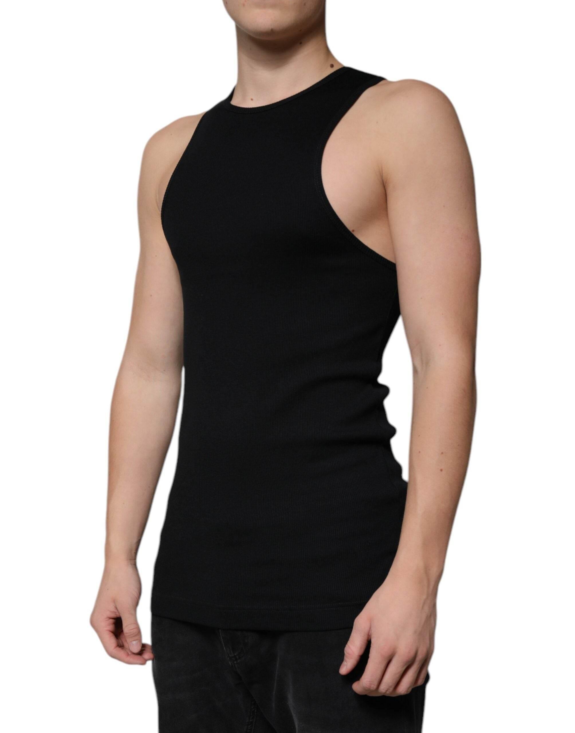 Dolce & Gabbana Black Cotton Sleeveless Round Neck Tank T-shirt - Hilstor