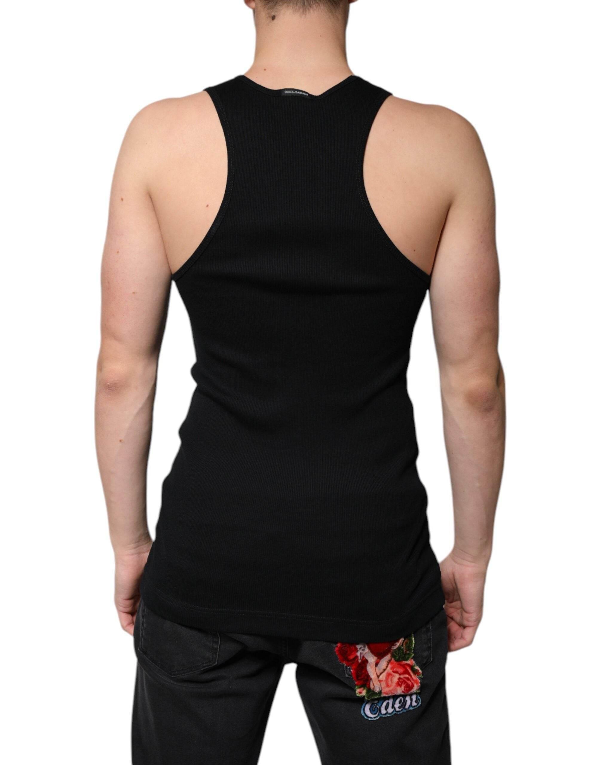 Dolce & Gabbana Black Cotton Sleeveless Round Neck Tank T-shirt - Hilstor