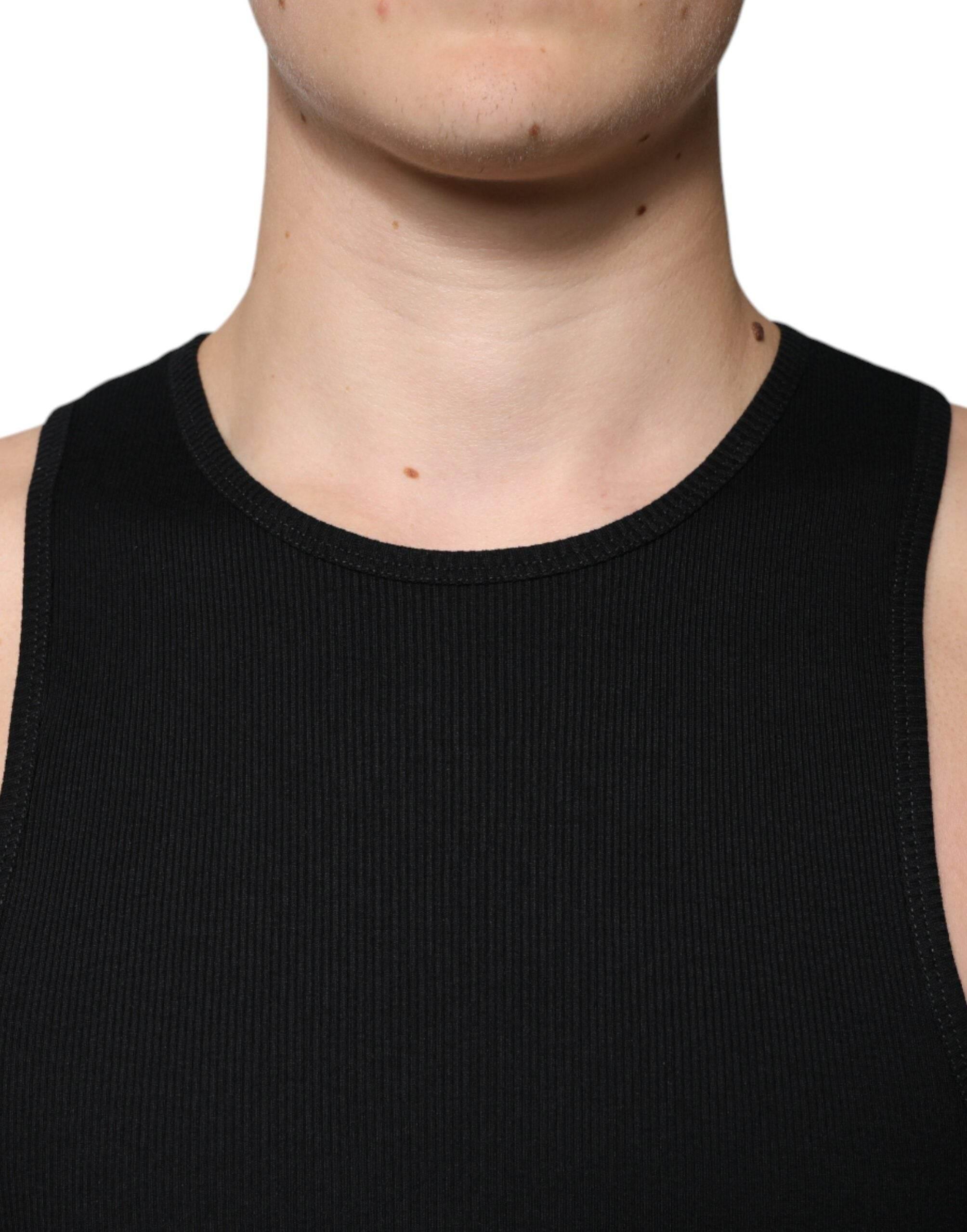 Dolce & Gabbana Black Cotton Sleeveless Round Neck Tank T-shirt - Hilstor