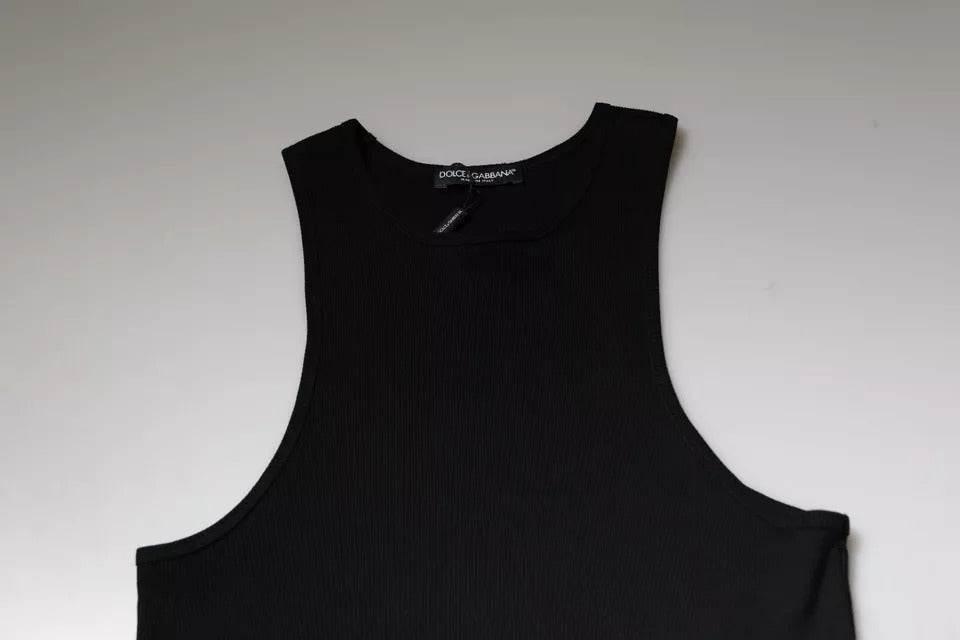 Dolce & Gabbana Black Cotton Sleeveless Round Neck Tank T-shirt - Hilstor