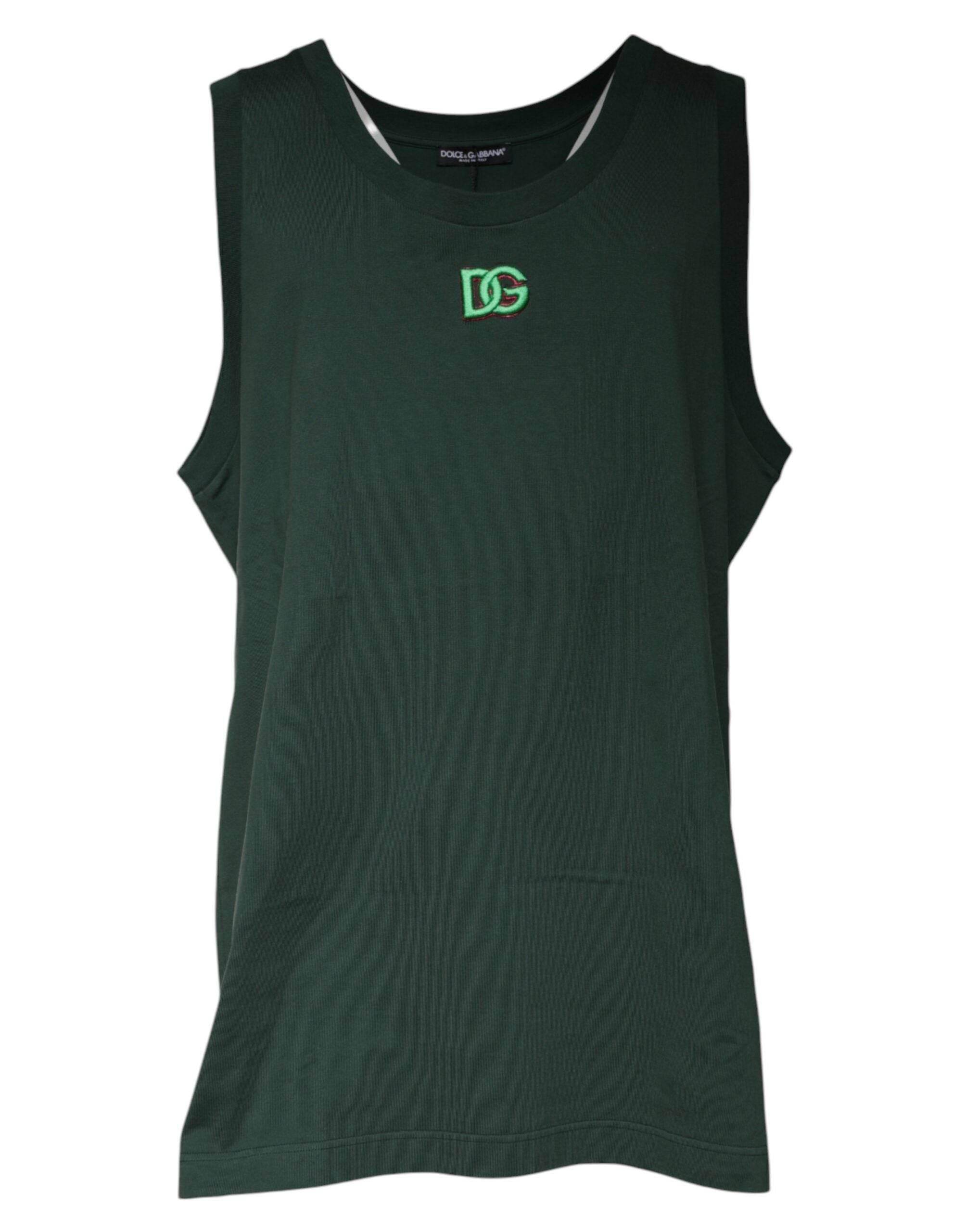 Dolce & Gabbana Green DG Sleeveless Round Neck Tank T-shirt - Hilstor