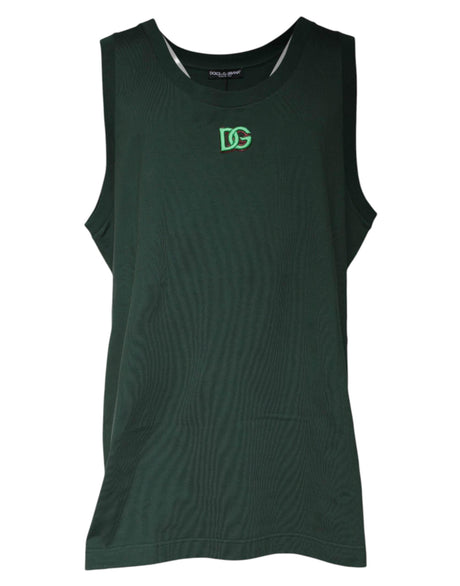 Dolce & Gabbana Green DG Sleeveless Round Neck Tank T-shirt - Hilstor