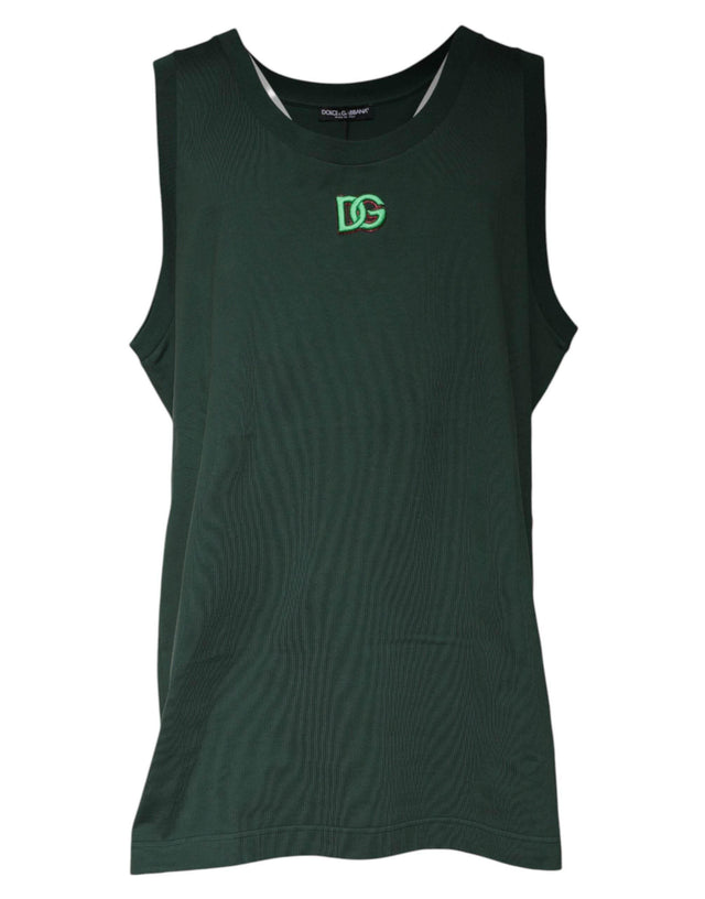 Dolce & Gabbana Green DG Sleeveless Round Neck Tank T-shirt - Hilstor